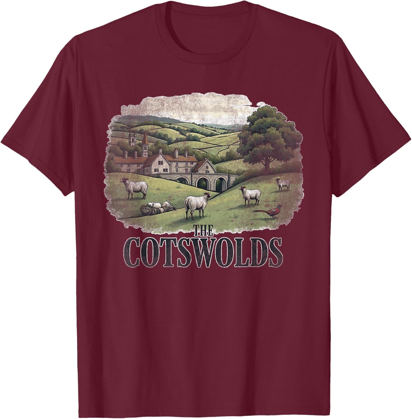 Retro The Cotswolds Landscape Vintage Souvenir T-Shirt - T-Shirt | Maroon