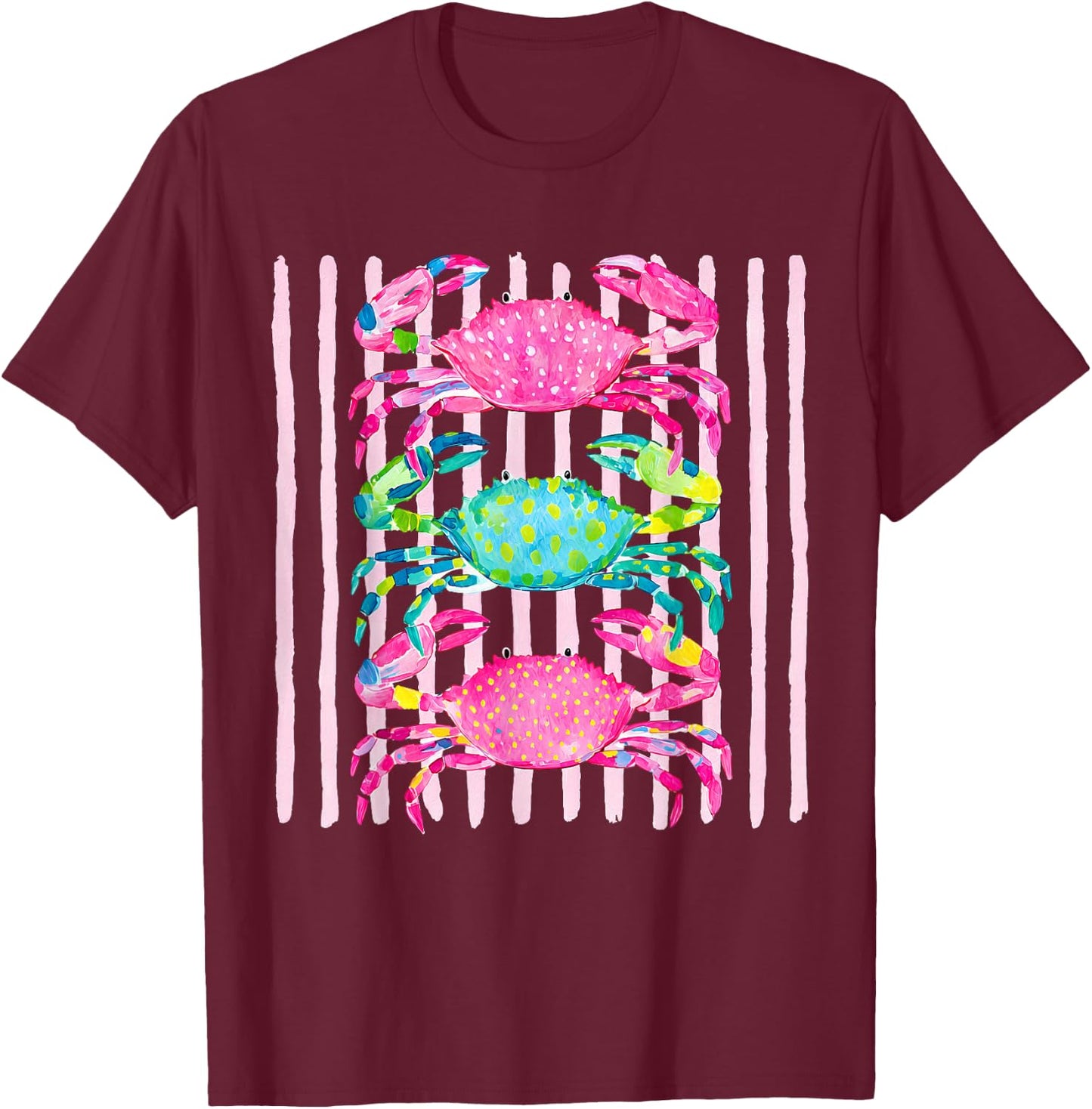 Funny Coastal Crab Beach Vibes Summer Vacation Girls Women T-Shirt - T-Shirt | Maroon