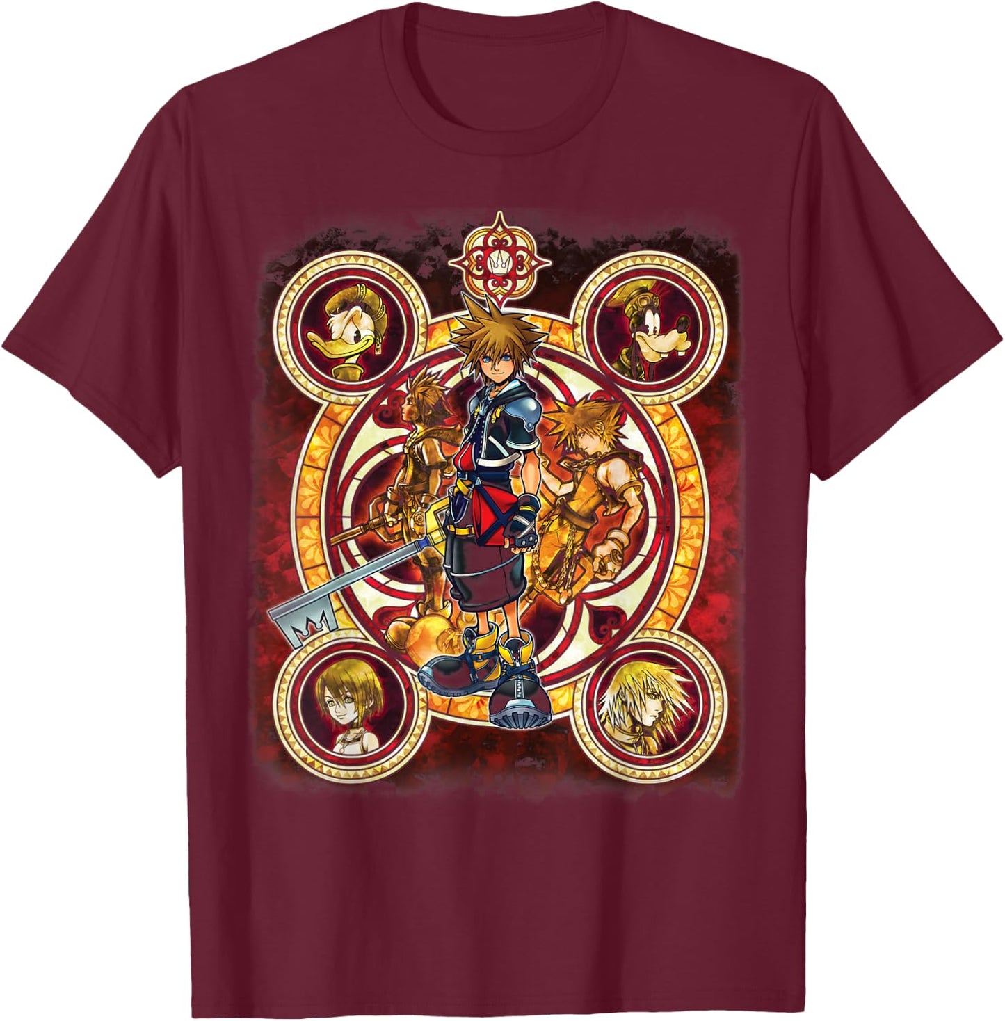 Disney Kingdom Hearts Group Shot Circles T-Shirt - T-Shirt | Maroon