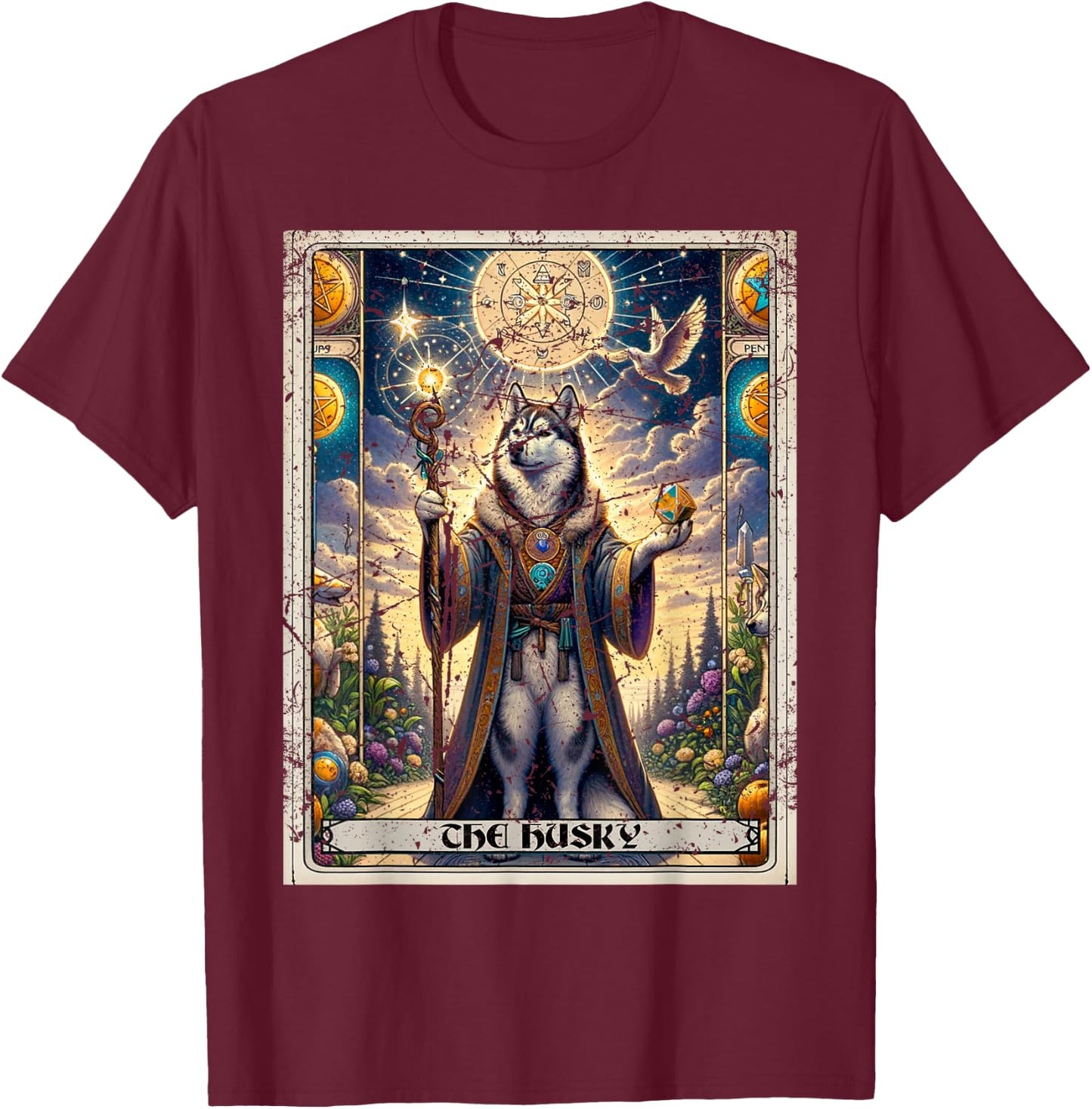 Dog Tarot Card Magician Boho Dark Academia Siberian Husky T-Shirt - T-Shirt | Maroon
