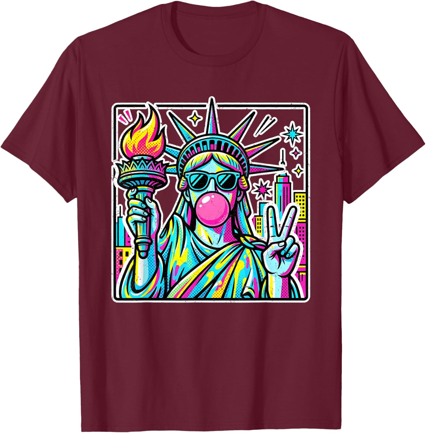 Retro Statue of Liberty Costume Kids Men Women Y2K Boys Girl T-Shirt - T-Shirt | Maroon