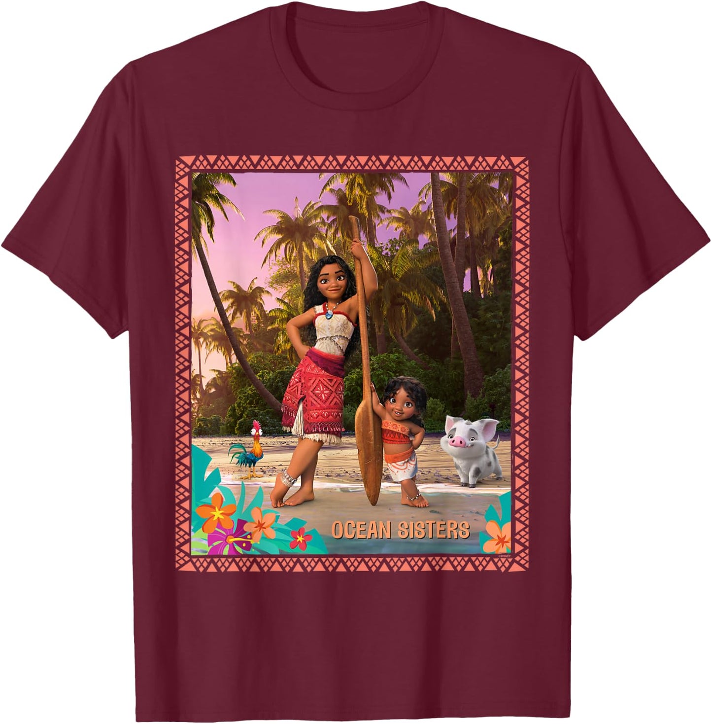 Disney Moana 2 Moana and Simea Pua Heihei Ocean Sisters , Black, S T-Shirt - T-Shirt | Maroon