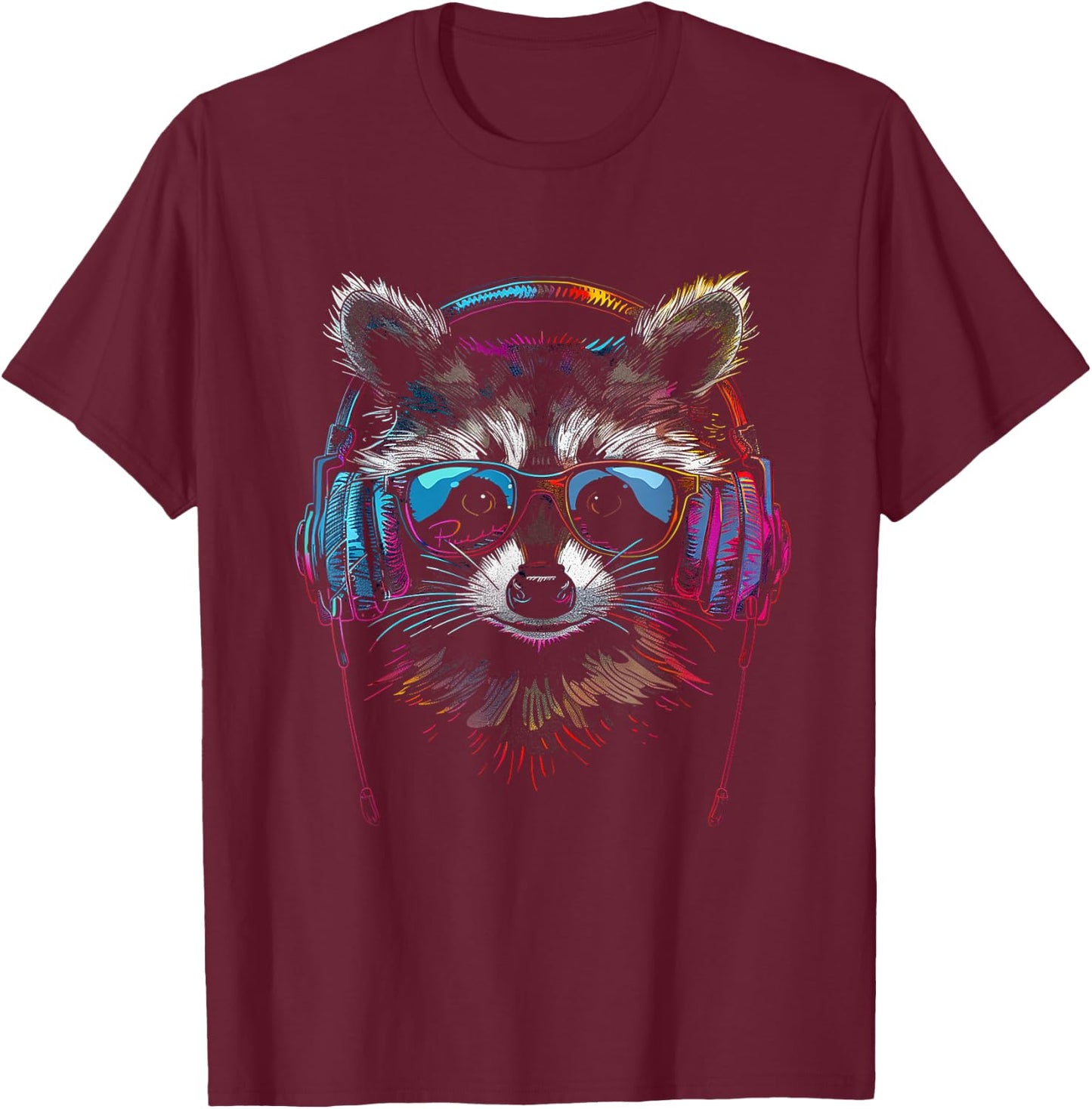Raccoon DJ Headphones T-Shirt - T-Shirt | Maroon