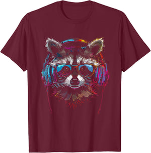 Raccoon DJ Headphones T-Shirt - T-Shirt | Maroon