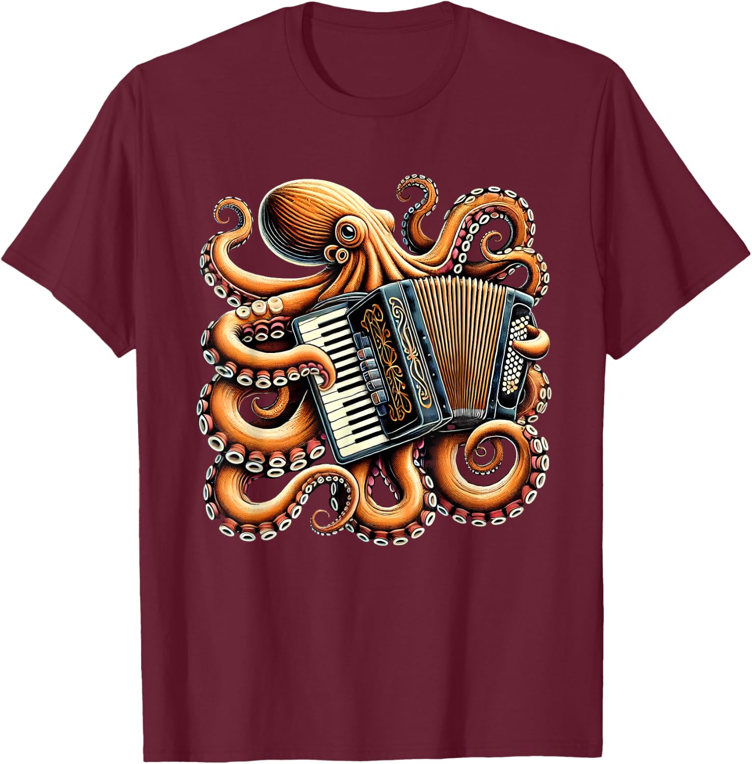 Octopus Playing Accordion Accordionist Accordion Player T-Shirt - T-Shirt | Maroon