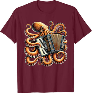 Octopus Playing Accordion Accordionist Accordion Player T-Shirt - T-Shirt | Maroon