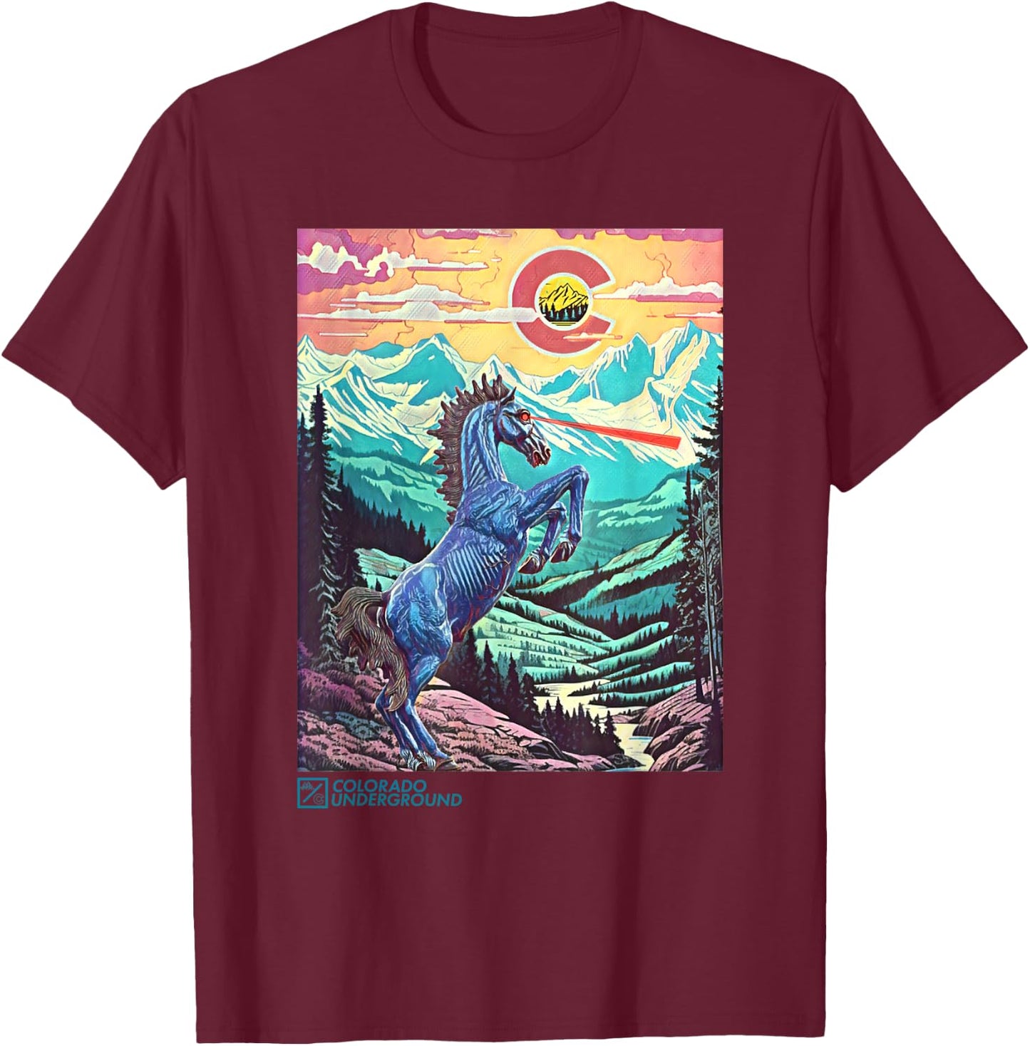 Colorado Blucifer Demon Horse T-Shirt - T-Shirt | Maroon