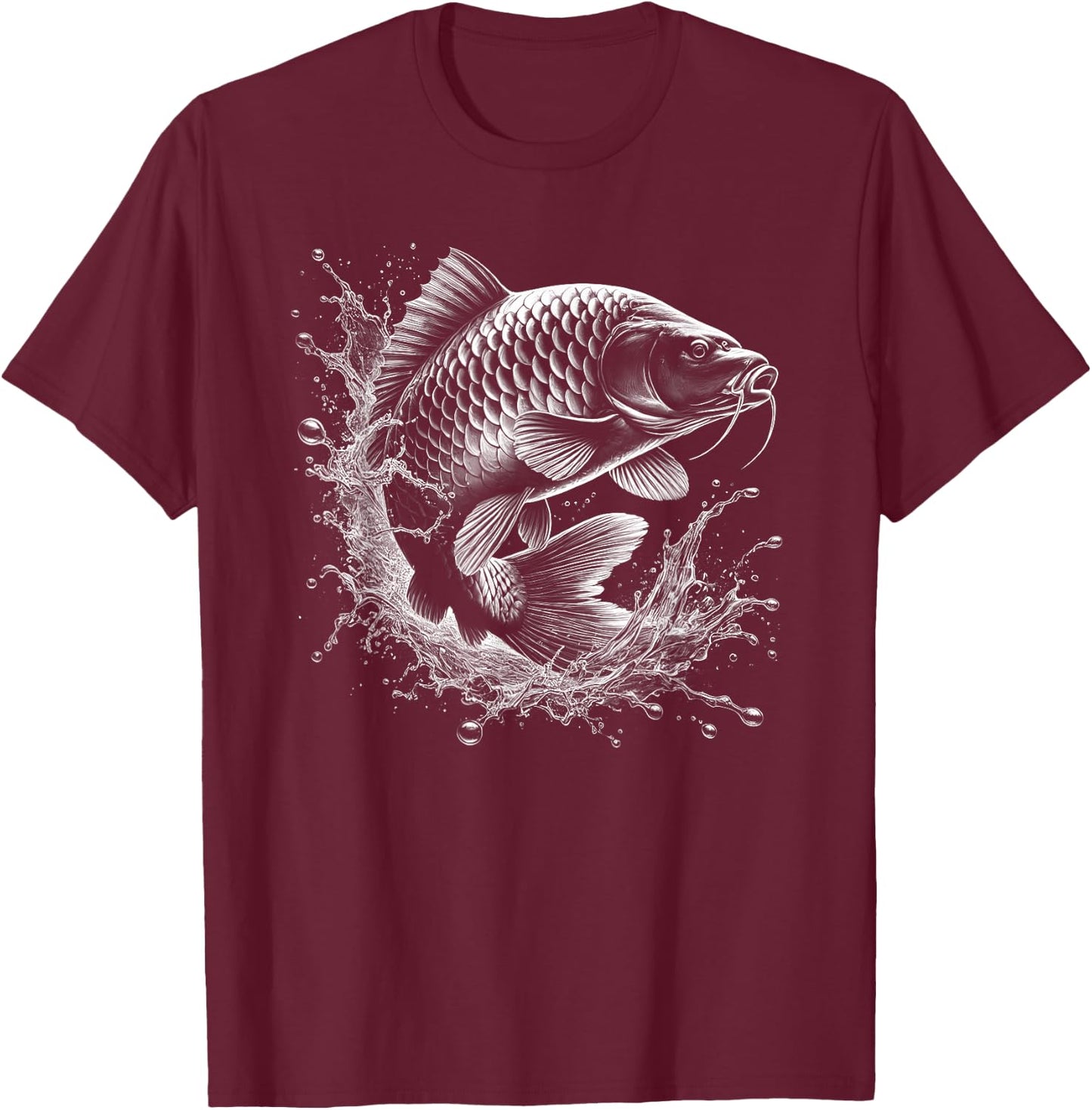 Carp Jumping Out of the Water Fish Design for Angler , black T-Shirt - T-Shirt | Maroon