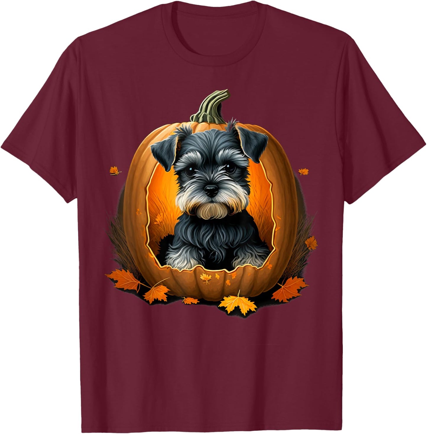 Dwarf Schnauzer costume on Miniature Schnauzer Halloween T-Shirt - T-Shirt | Maroon