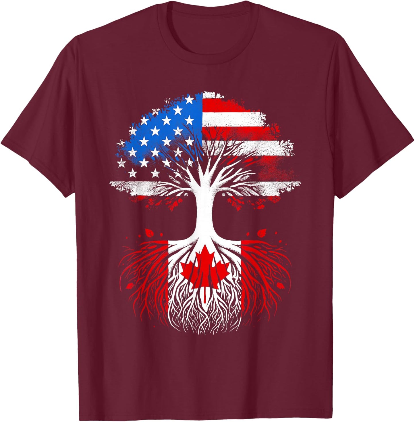 Canadian Roots USA American Grown Canada Flag Maple Leaf T-Shirt - T-Shirt | Maroon