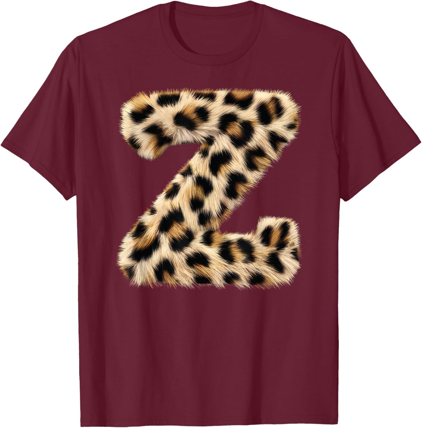 Letter Z Cheetah Leopard Initial Print Name Zebra Matching T-Shirt - T-Shirt | Maroon