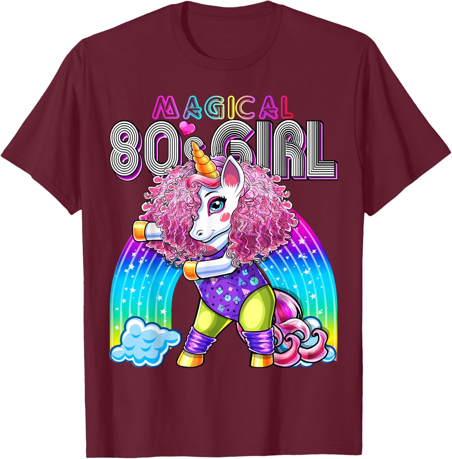 Magical 80's Girl Flossing Unicorn Leotard Leg Warmers Party T-Shirt - T-Shirt | Maroon
