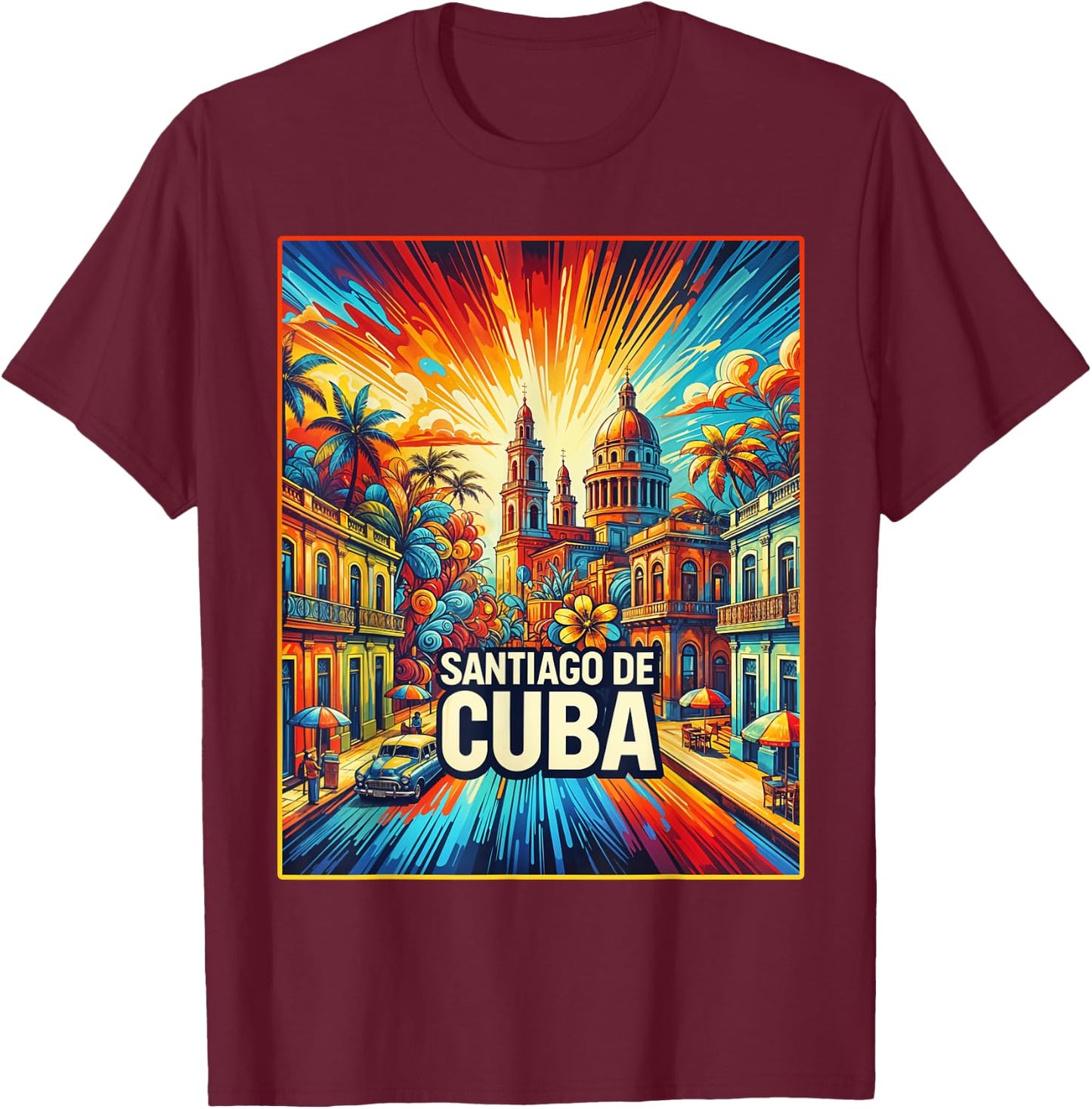 Santiago De Cuba Family Travel Shirt Vintage Retro City Travel T-Shirt - T-Shirt | Maroon
