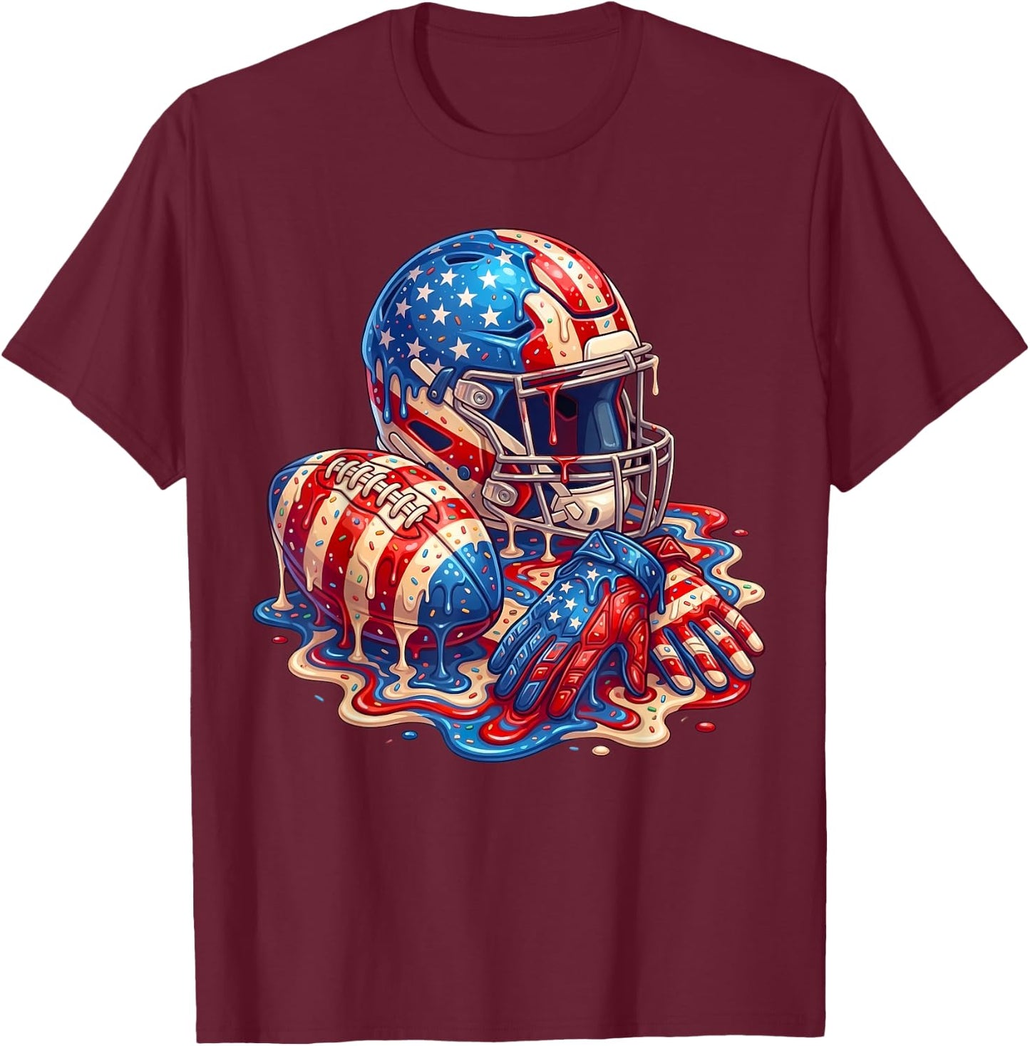 Football Drip for Boys Kids Youth American Flag 4th of July T-Shirt - T-Shirt | Maroon