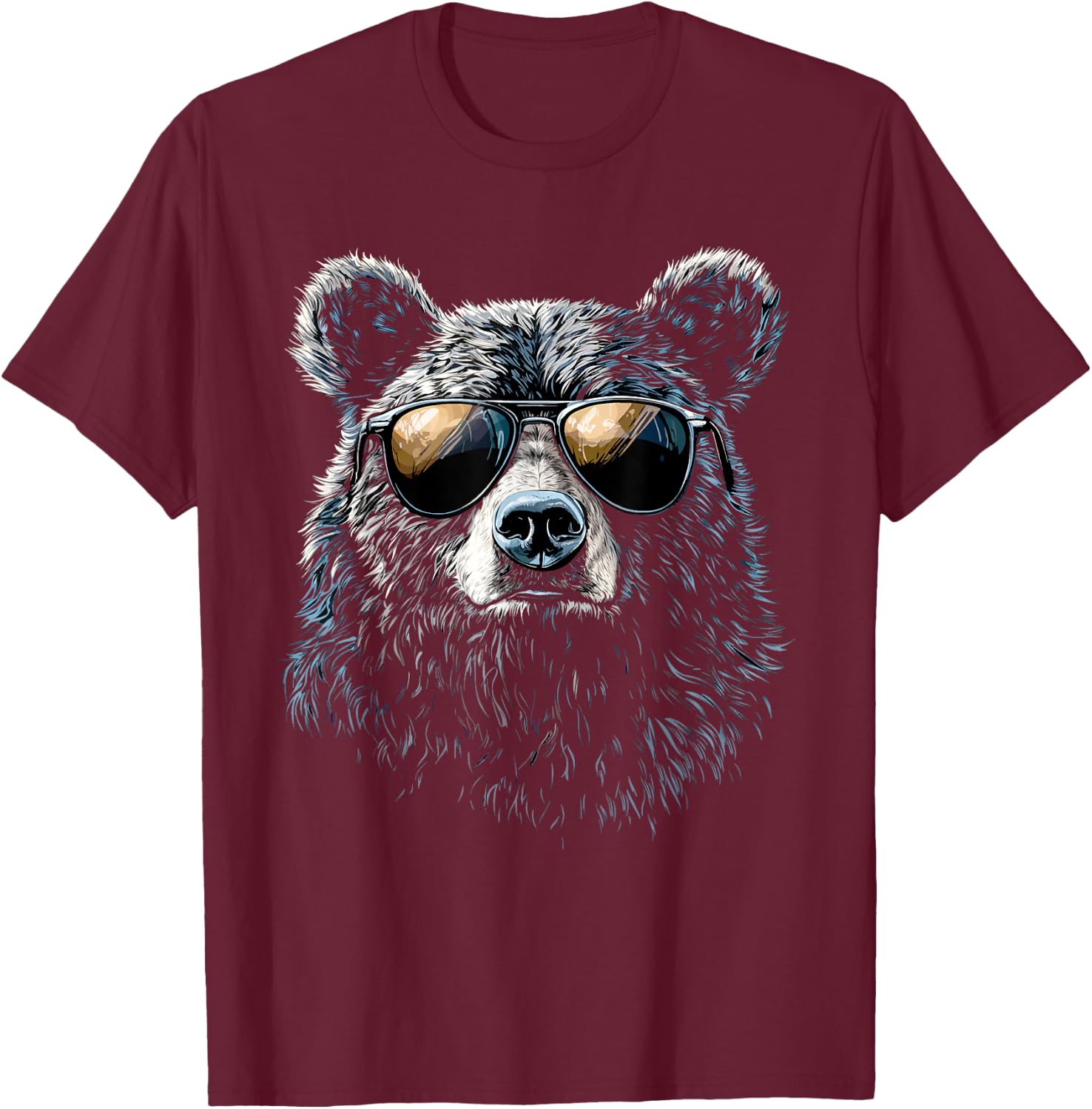 Cool Bear Portrait with Sunglasses Illustration Bear , black T-Shirt - T-Shirt | Maroon