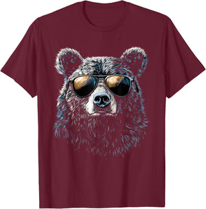 Cool Bear Portrait with Sunglasses Illustration Bear , black T-Shirt - T-Shirt | Maroon