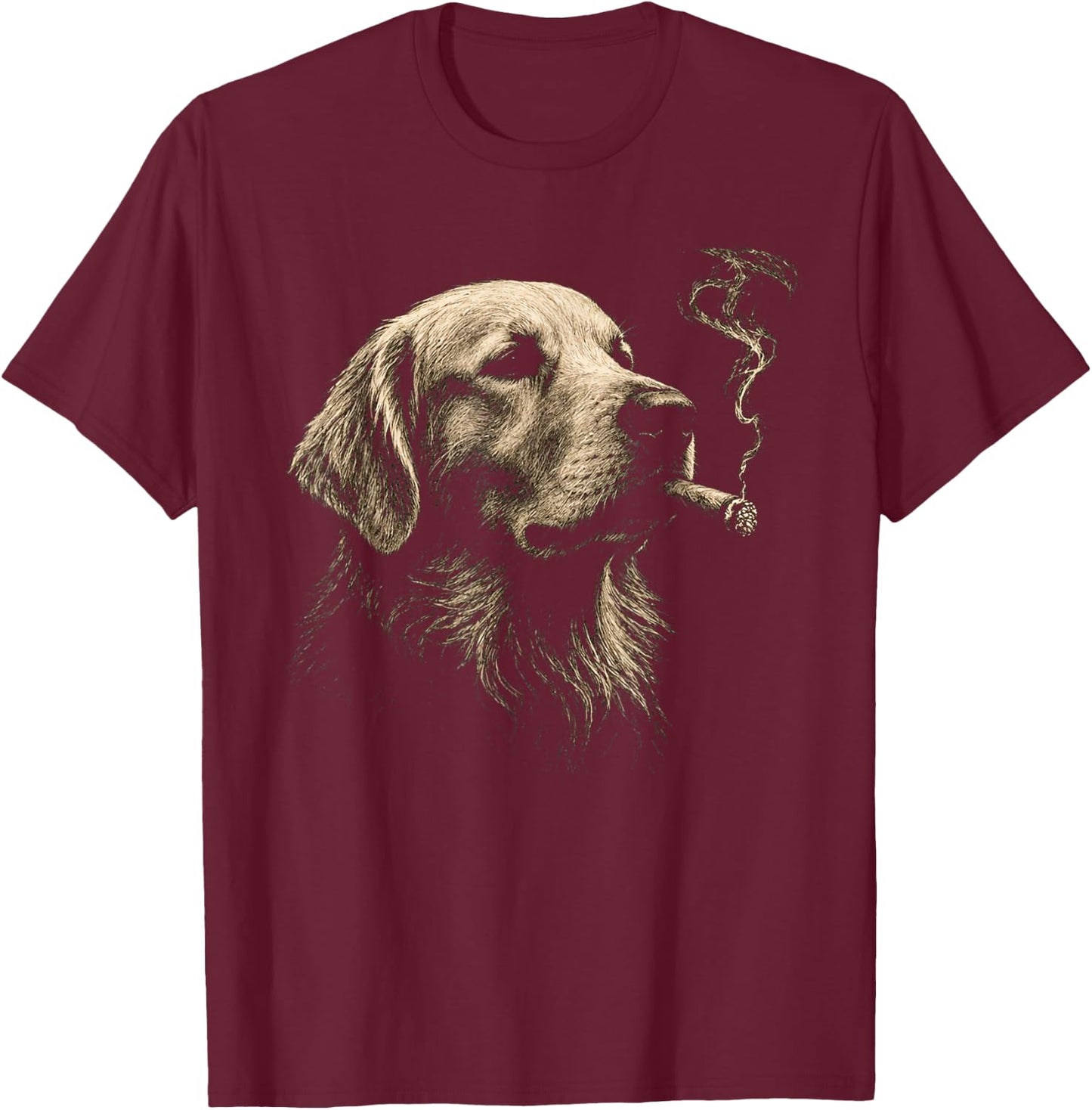 Golden Retriever Smoking Cigar Funny Dog Lover Vintage T-Shirt - T-Shirt | Maroon