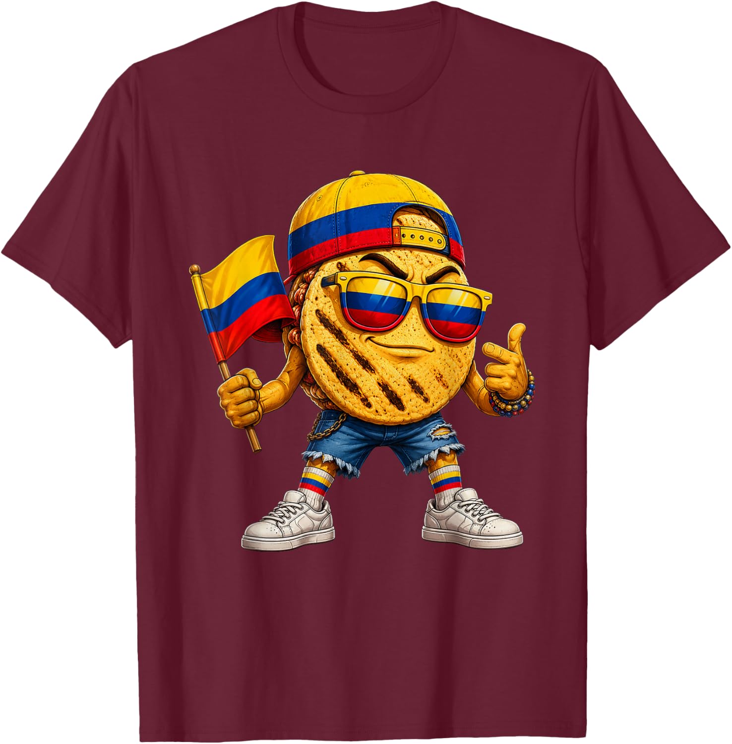 Colombia National Pride Colombia Arepa Flag T-Shirt - T-Shirt | Maroon