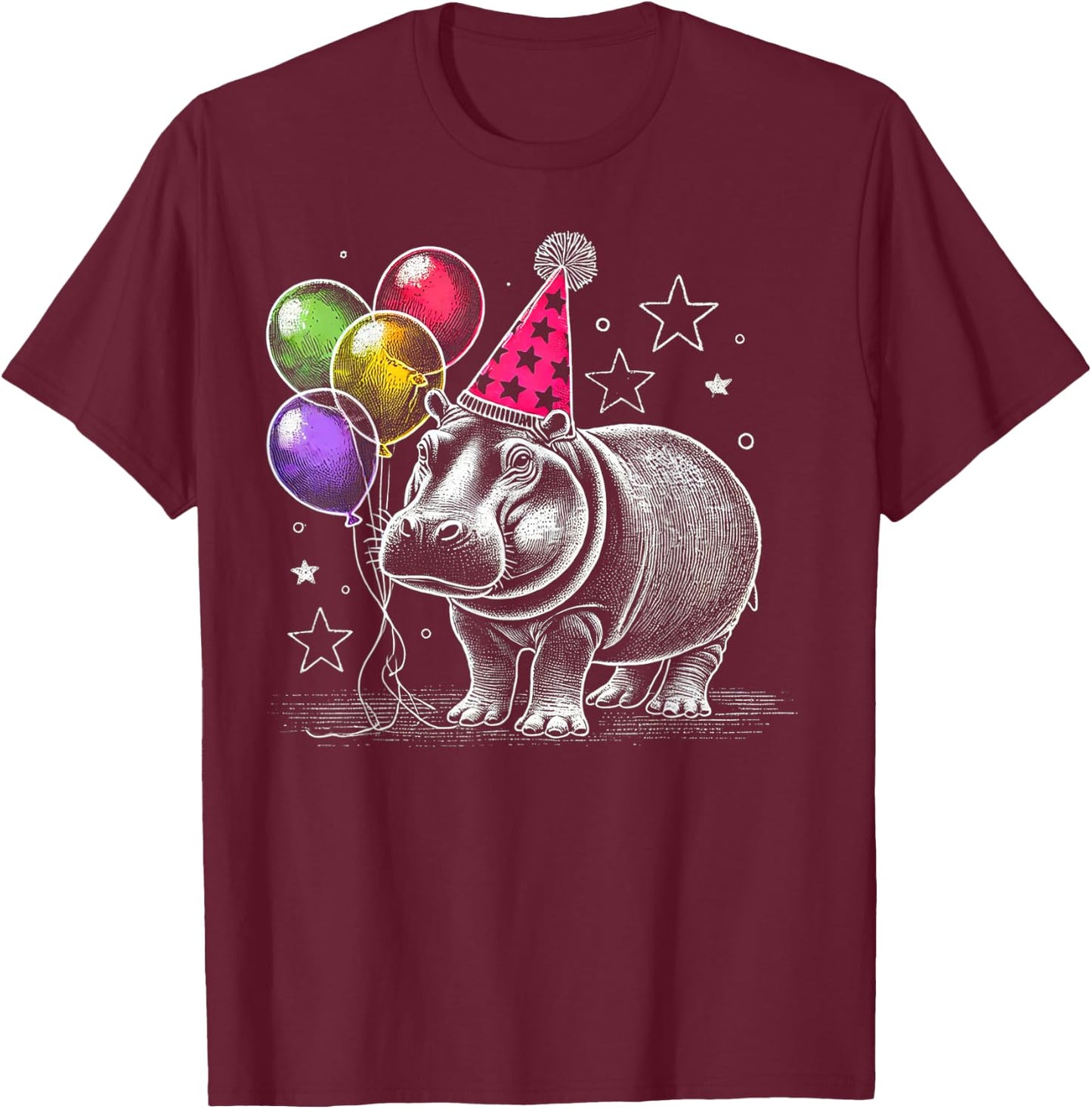 Party Hippo Art Fun Animal Birthday Gifts Idea for Kids T-Shirt - T-Shirt | Maroon