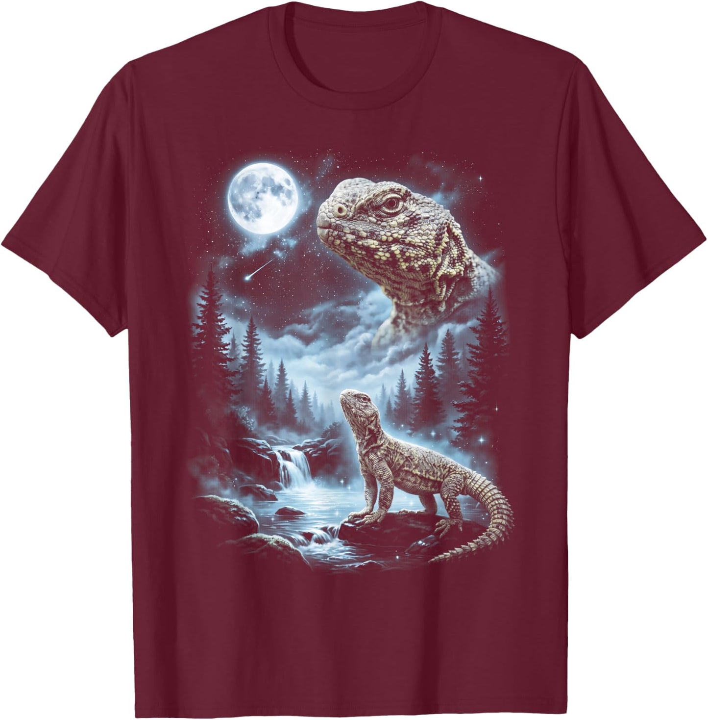Uromastyx Howling at Moon 90's Retro Lizard T-Shirt - T-Shirt | Maroon