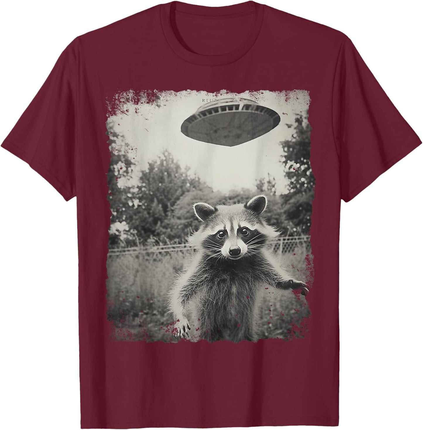 Vintage Hipster Retro Raccoon Streetwear Alien UFO Waschbär T-Shirt - T-Shirt | Maroon