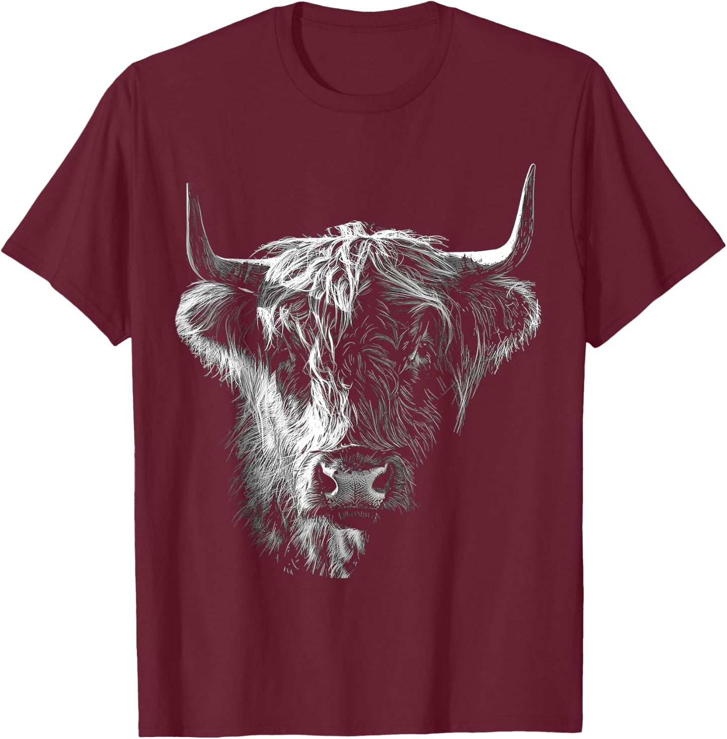 @n!mal Highland Cow Art Gesicht Tier Portrait Grafik Highland Cow für Tierliebhaber, Familien, Kinder - - Schwarz - S T-Shirt - T-Shirt | Maroon