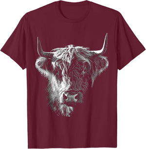 @n!mal Highland Cow Art Gesicht Tier Portrait Grafik Highland Cow für Tierliebhaber, Familien, Kinder - - Schwarz - S T-Shirt - T-Shirt | Maroon