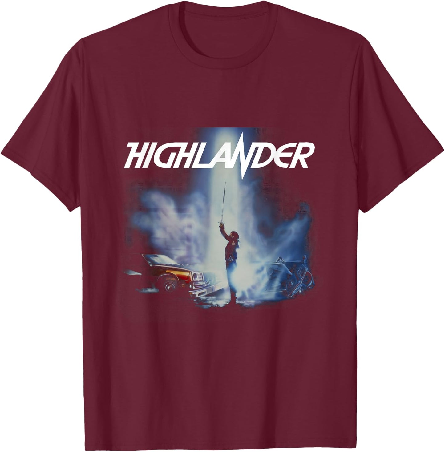 Highlander Duncan Macleod Lightning 1986 , Black, S T-Shirt - T-Shirt | Maroon