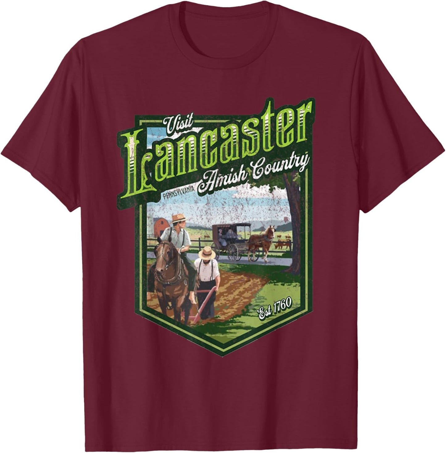 Visit Lancaster Pennsylvania Amish Country Est 1760 Logo T-Shirt - T-Shirt | Maroon