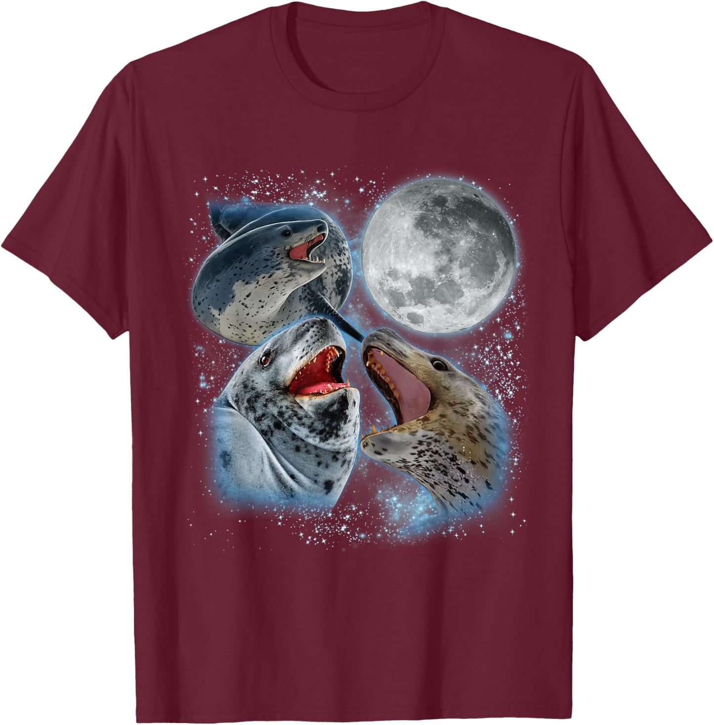 Leopard Seal Lover Galaxy Moon Wild Animal Wildlife Ocean T-Shirt - T-Shirt | Maroon