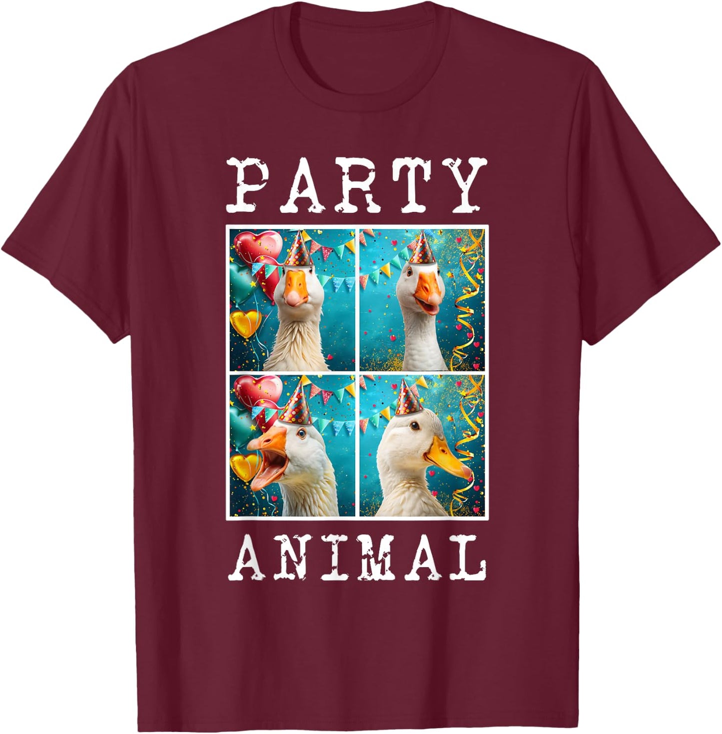 Ducks Face Colorful Farm Animal Party Hat Funny Duck Farming T-Shirt - T-Shirt | Maroon
