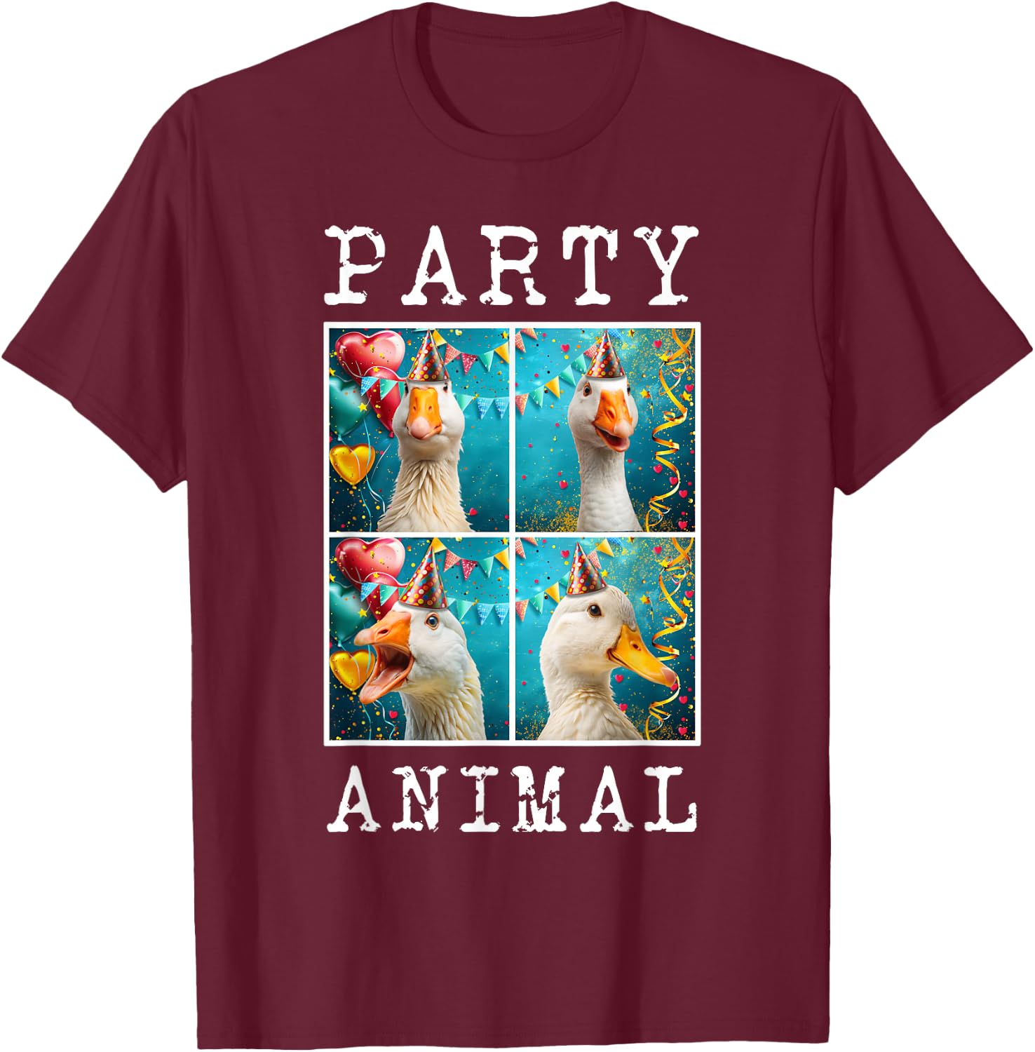 Ducks Face Colorful Farm Animal Party Hat Funny Duck Farming T-Shirt - T-Shirt | Maroon