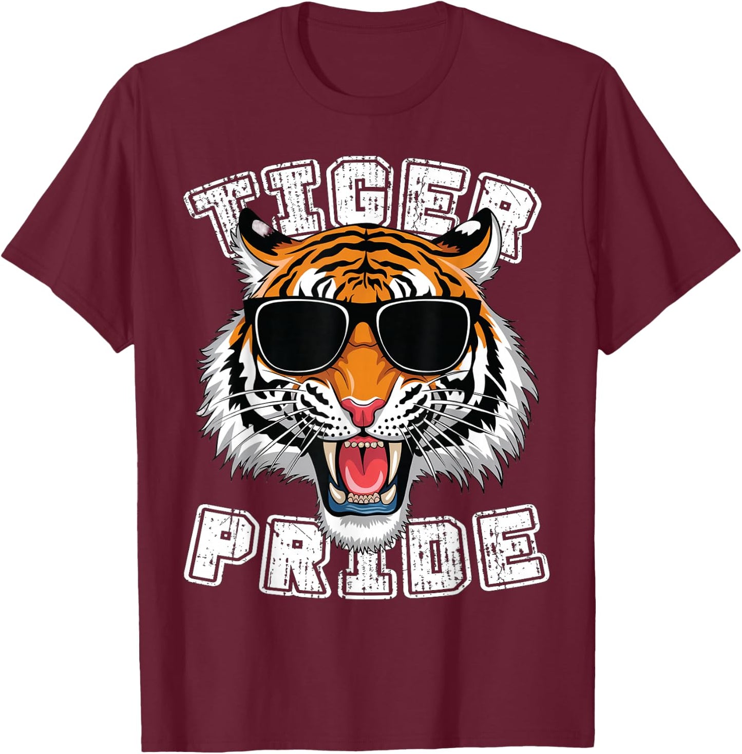 Tiger Pride Retro Tiger School Sports Team T-Shirt - T-Shirt | Maroon
