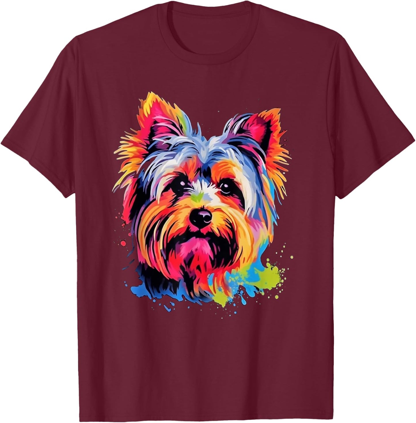 Colorful Pop Art Yorkshire Terrier Yorkie Lover Portrait T-Shirt - T-Shirt | Maroon
