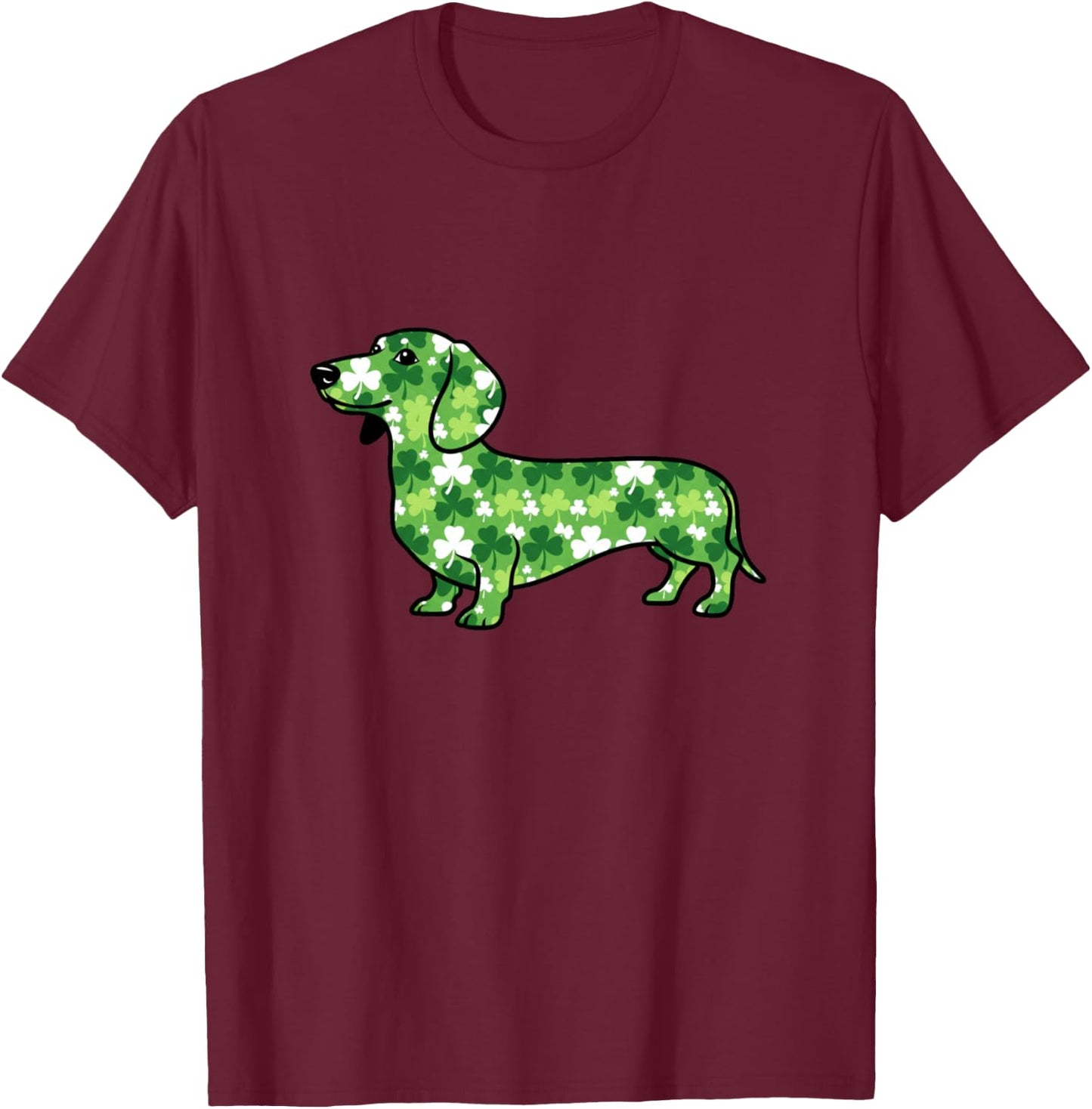 Dachshund Shamrock St Patricks Day Funny Dog T-Shirt - T-Shirt | Maroon