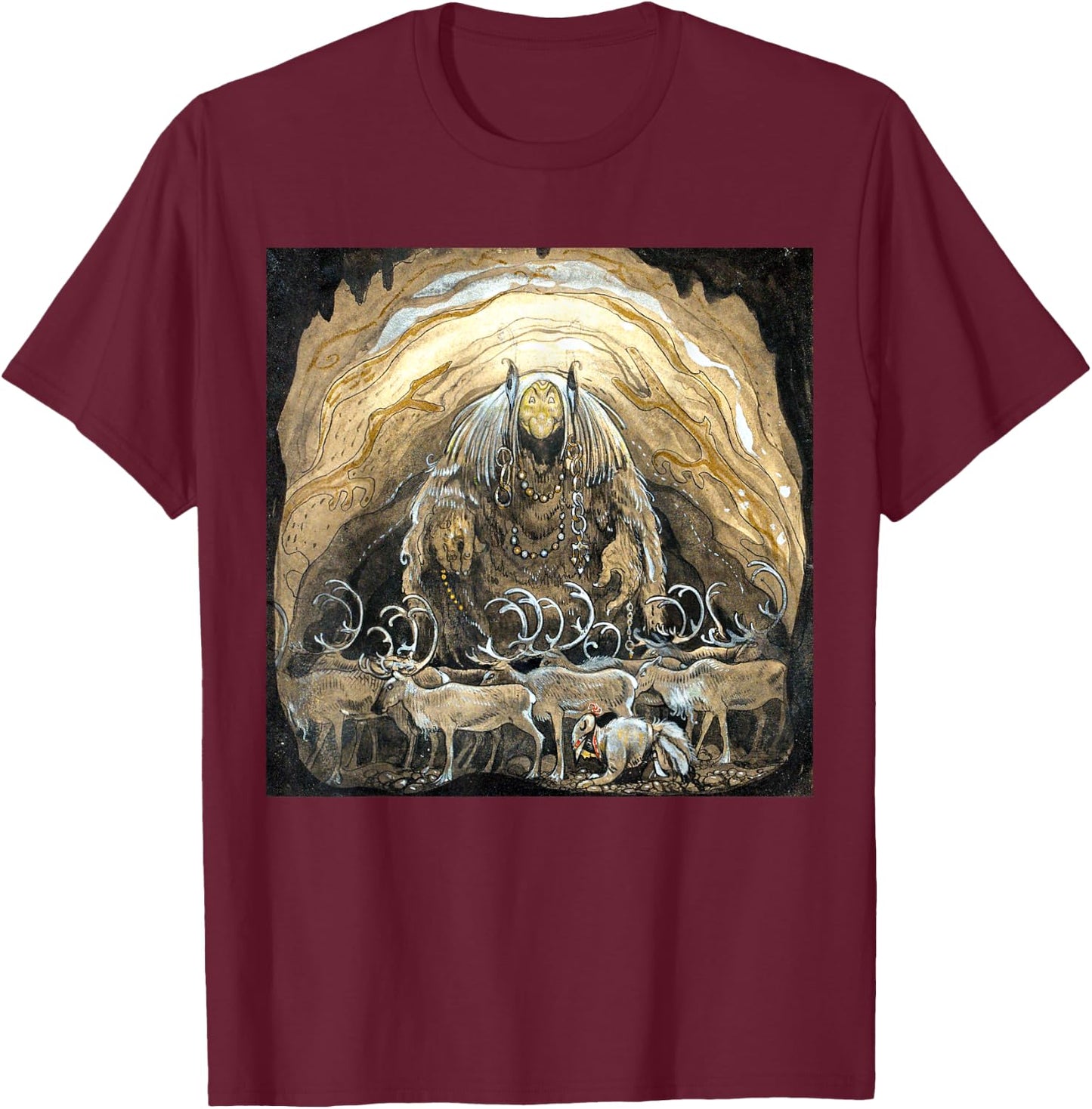 The Yule Goat John Bauer Swedish Folklore Fairy Tale T-Shirt - T-Shirt | Maroon