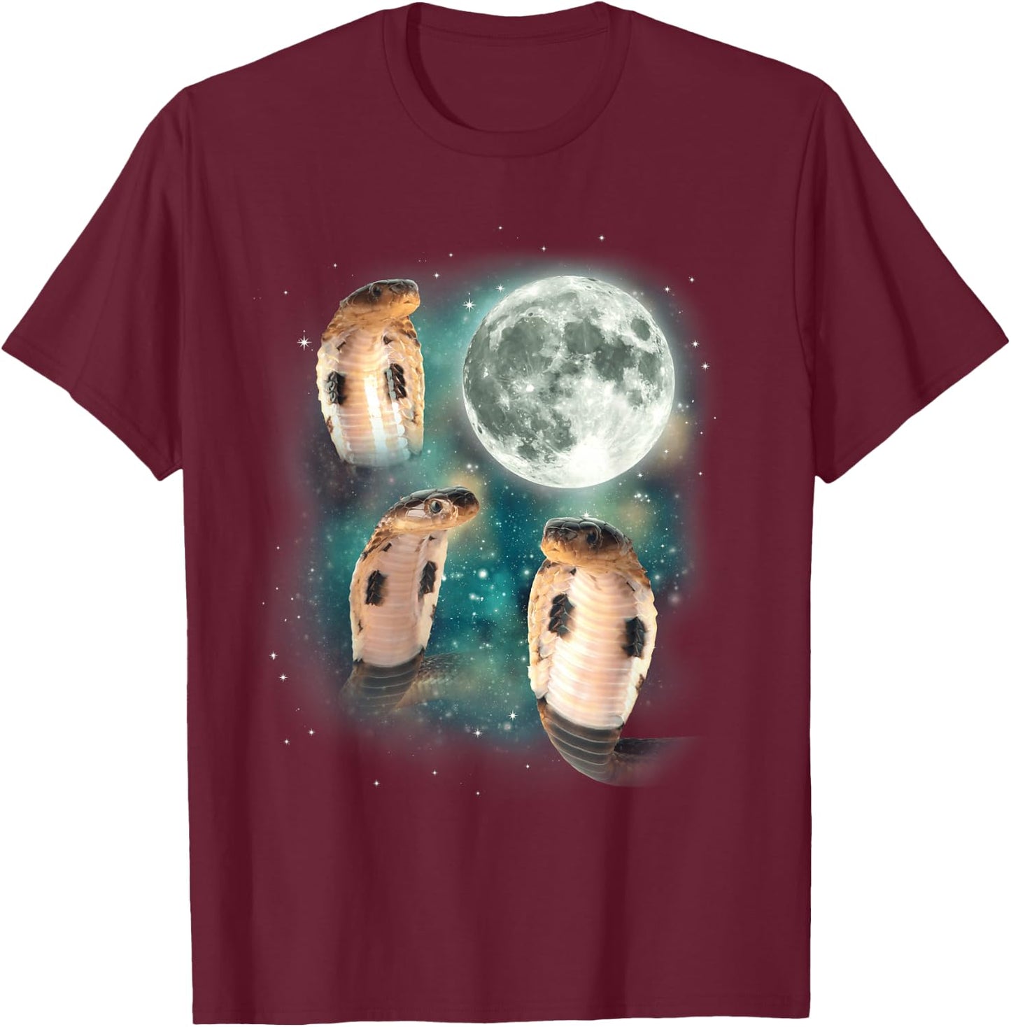 Three Cobras Moon | 3 Serpent Meme Cursed Snake Wildlife T-Shirt - T-Shirt | Maroon