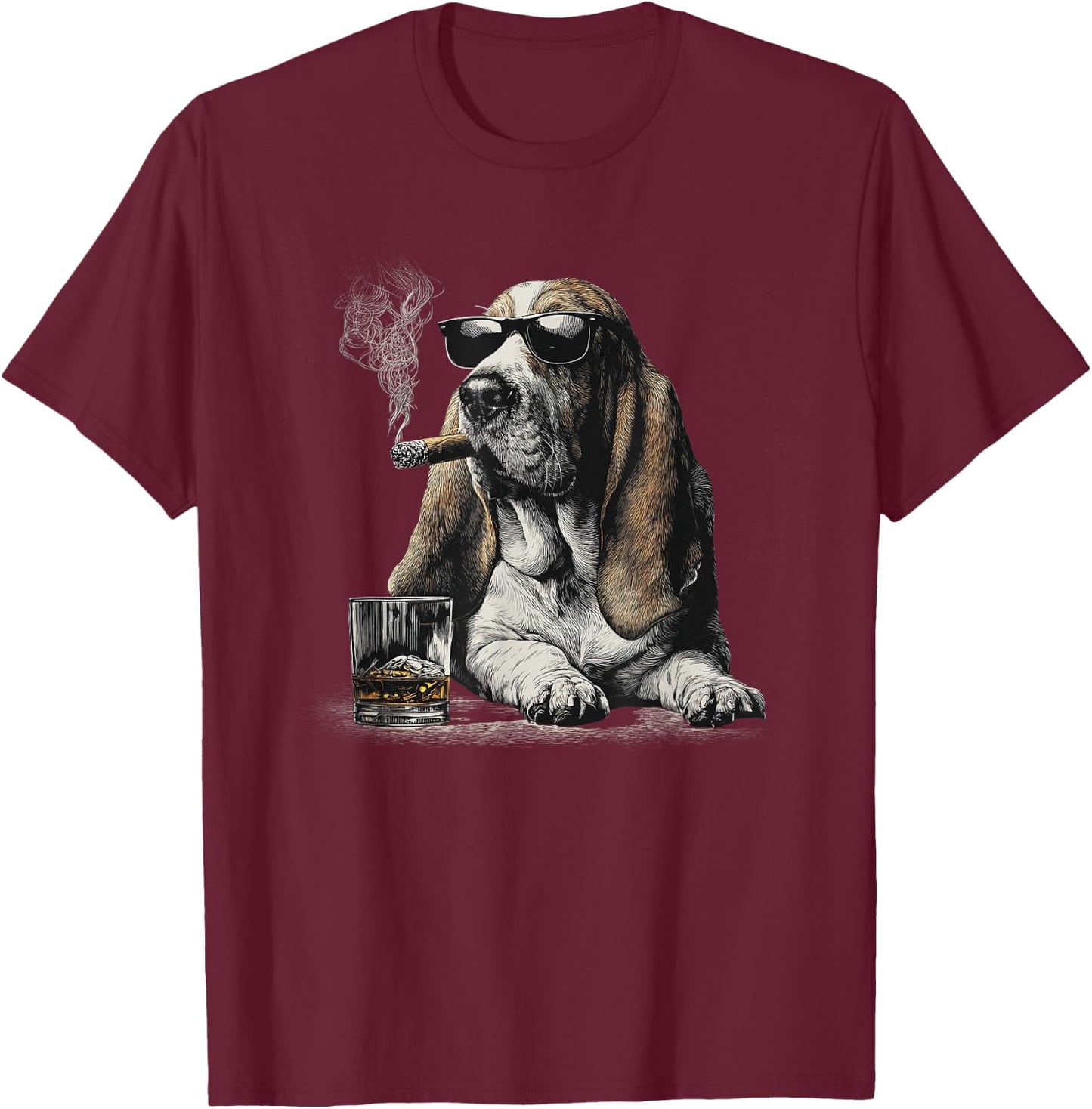 Basset Hound Dad Dog Sunglasses Father's Day Family T-Shirt - T-Shirt | Maroon
