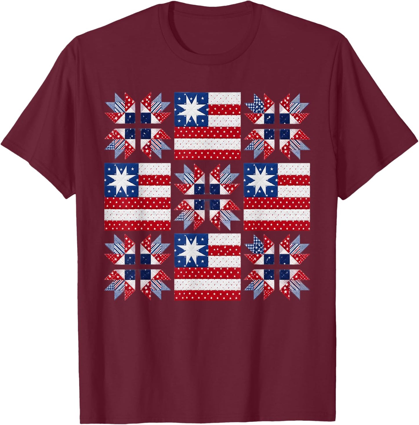 Patriotic Quilt Block American Quilter Sewing Craft Lover T-Shirt - T-Shirt | Maroon