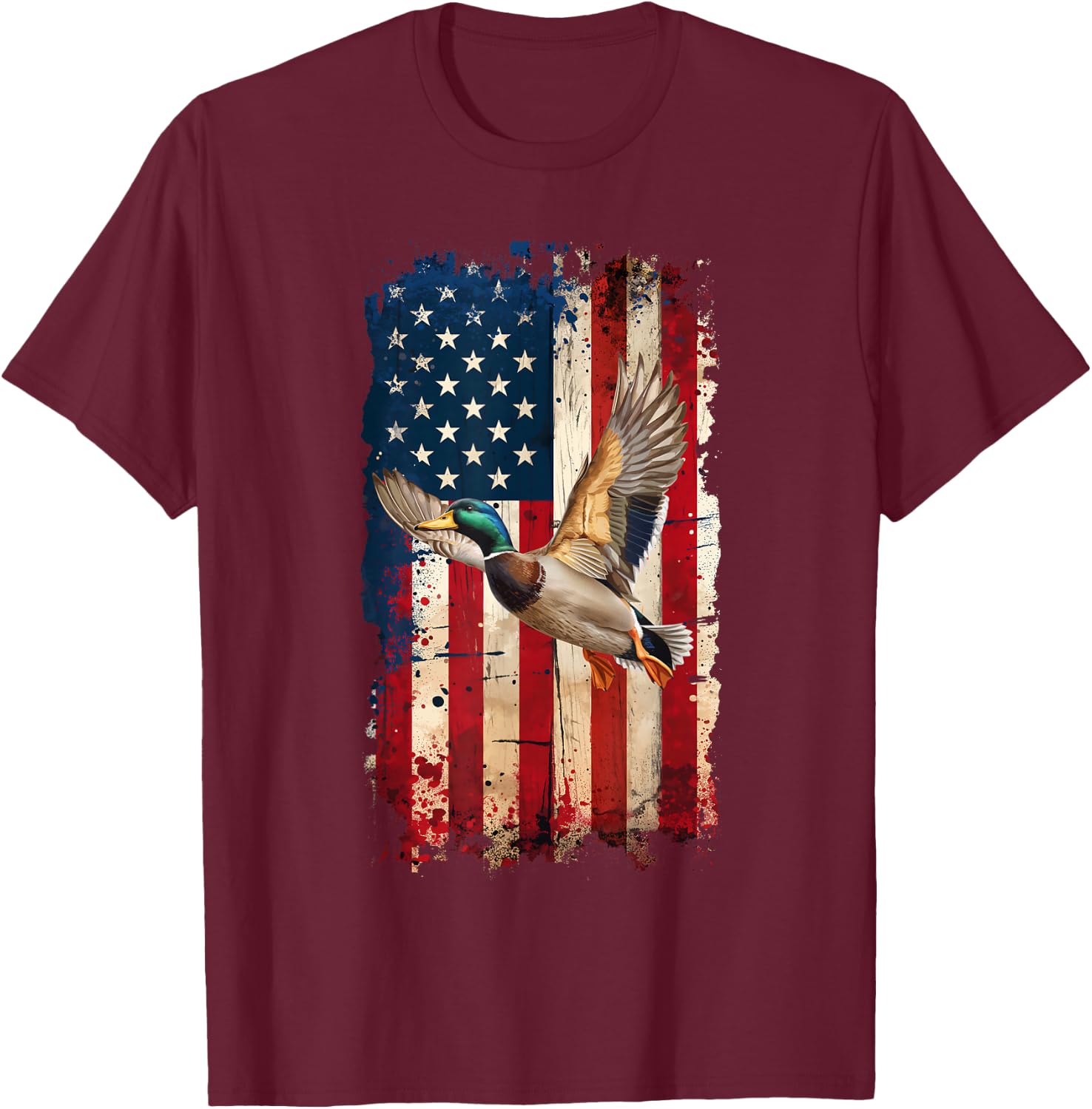 American Flag Duck Hunter Waterfowl Hunting T-Shirt - T-Shirt | Maroon