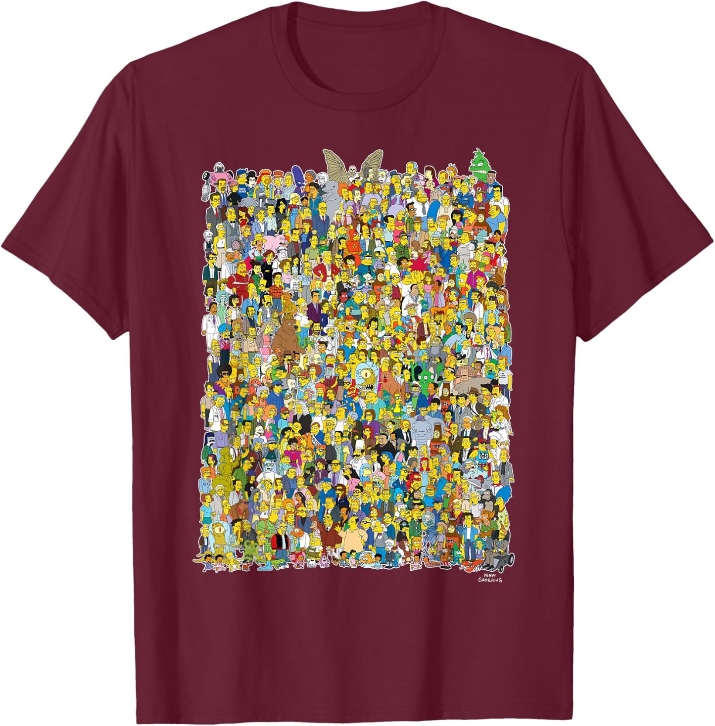The Simpsons All of Springfield Complete Cast of Characters T-Shirt - T-Shirt | Maroon