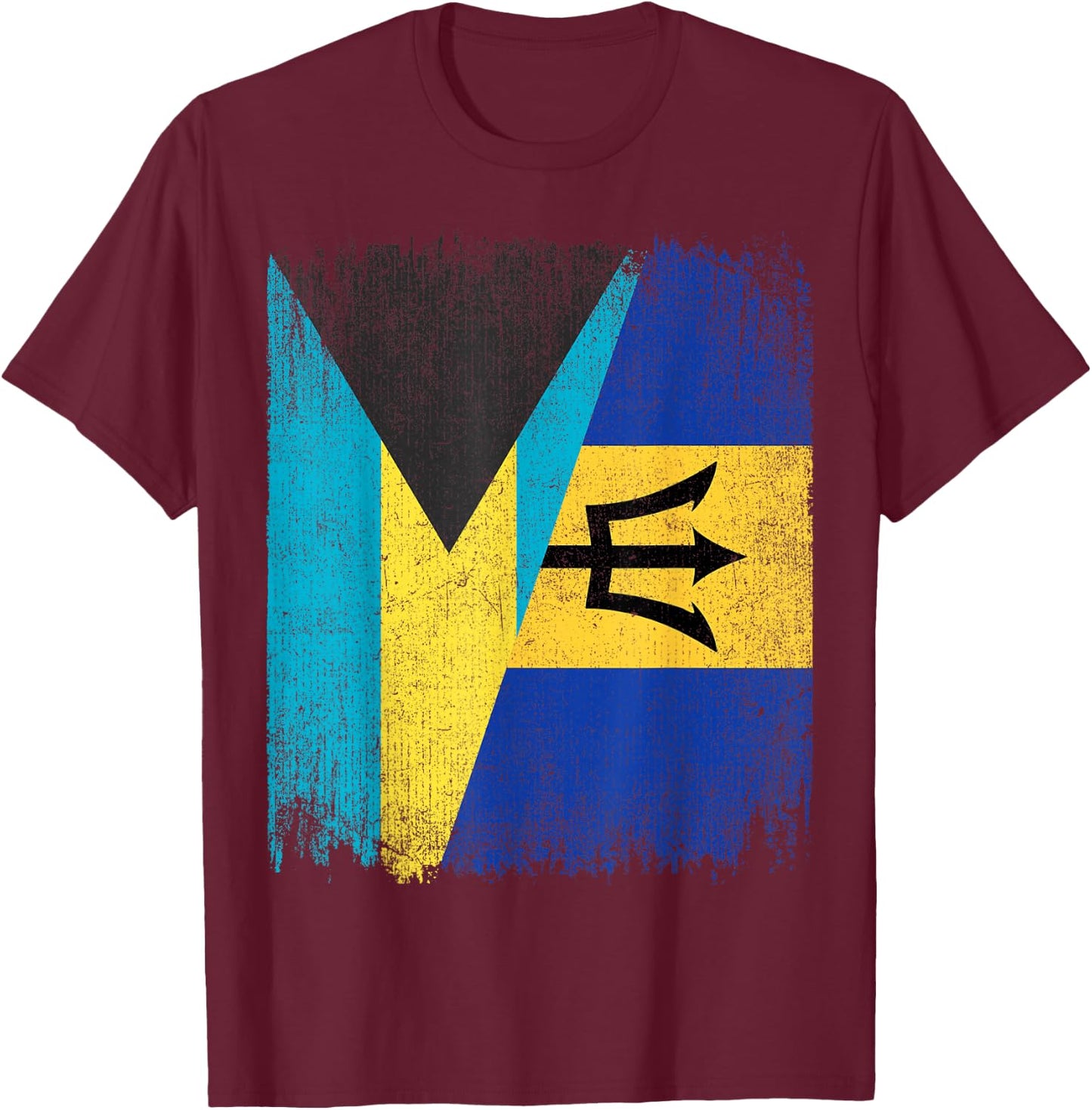 Half Bahamas Barbados Split Flag Bahamian Pride Roots T-Shirt - T-Shirt | Maroon