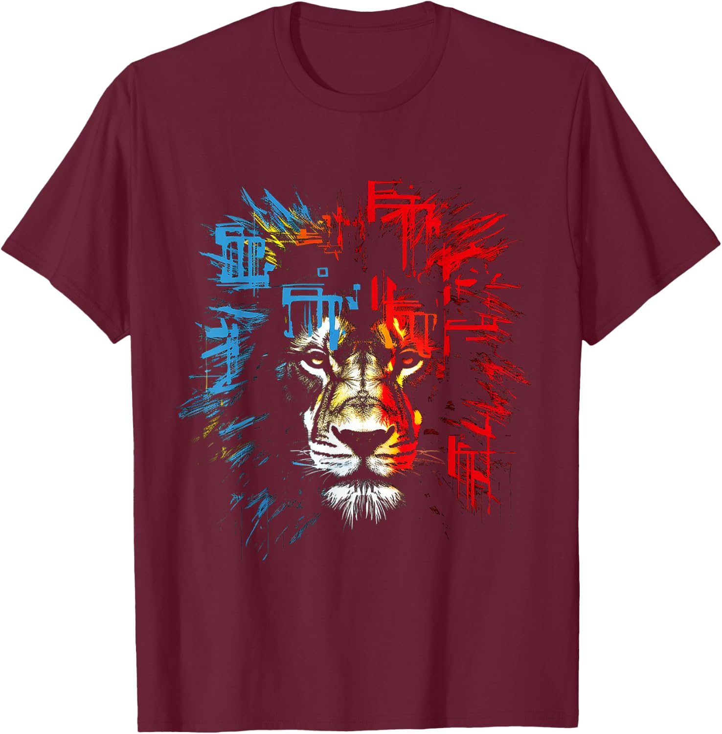 Löwe Zeichnung Abstrakt Tierliebhaber Grafik Löwe T-Shirt - T-Shirt | Maroon