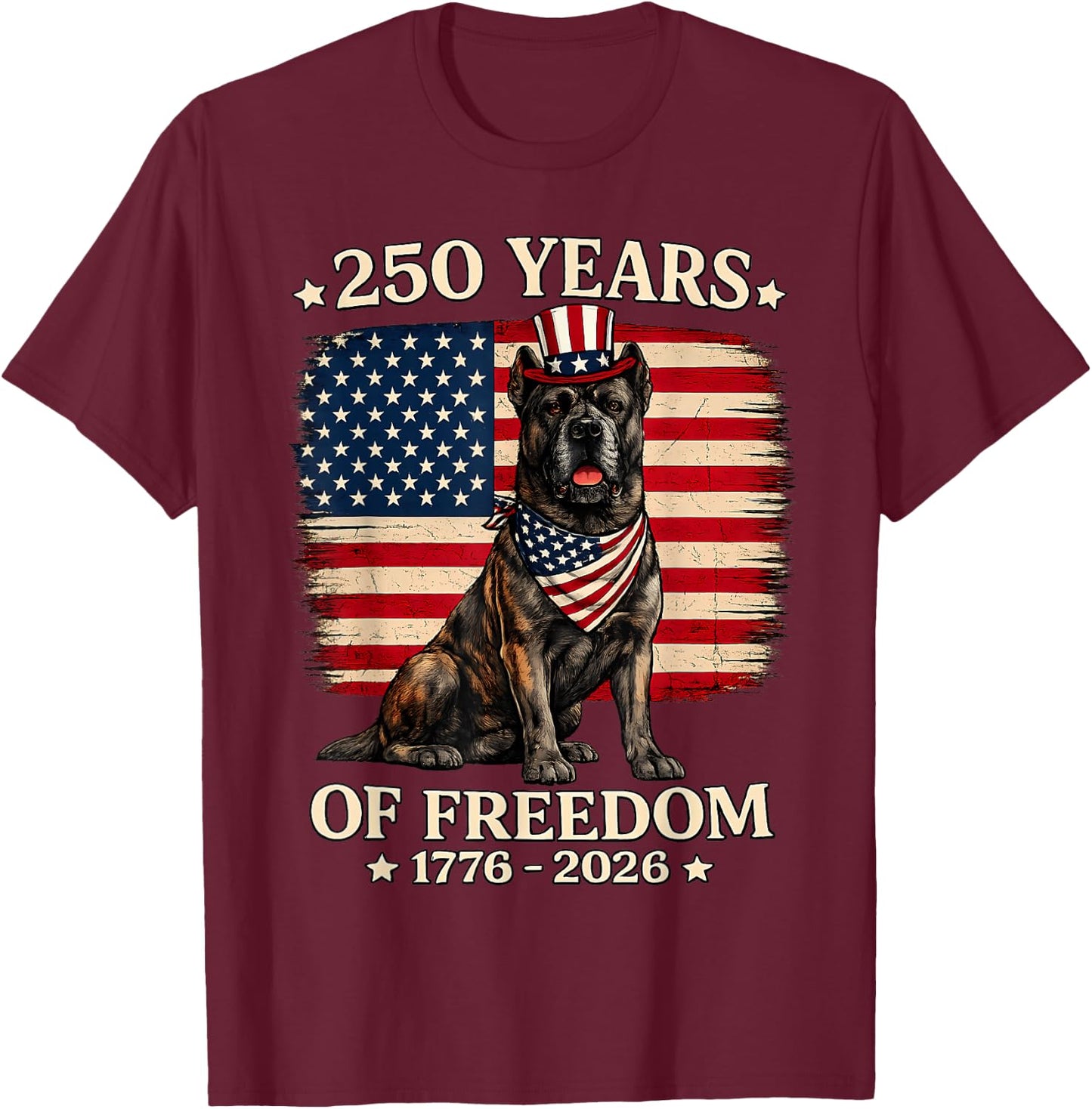 Cane Corso Dog 250 Years of Freedom USA Flag 4th July T-Shirt - T-Shirt | Maroon