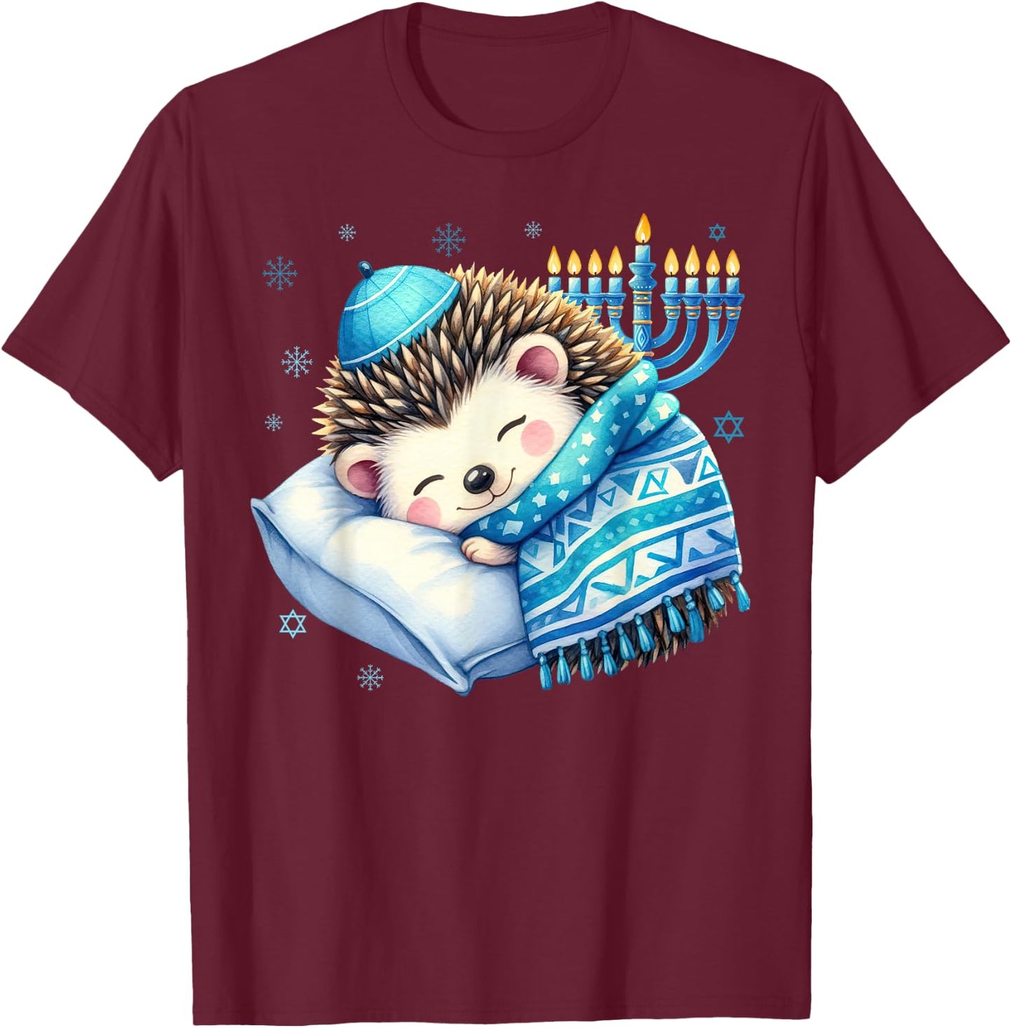 Pretty Sleepy Jewish Pyjamas Hedgehog Hanukkah , Black, S T-Shirt - T-Shirt | Maroon
