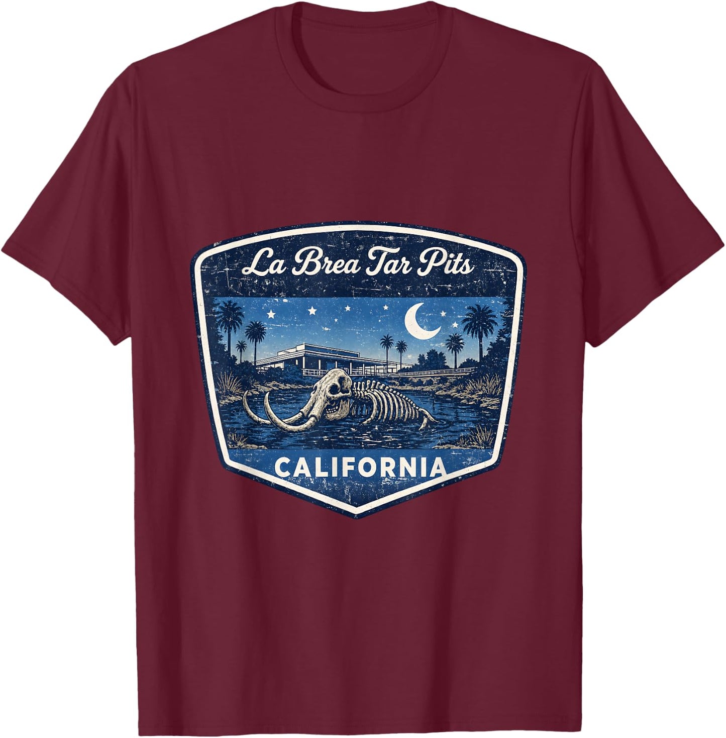 La Brea Tar Pits California Fossil Skeleton Paleontology T-Shirt - T-Shirt | Maroon