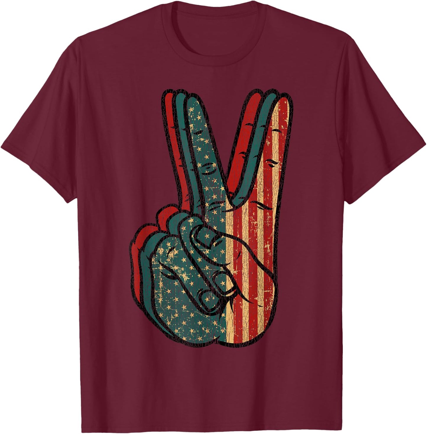 Retro Peace Vintage 60's 70's Hippie Gift T-Shirt - T-Shirt | Maroon