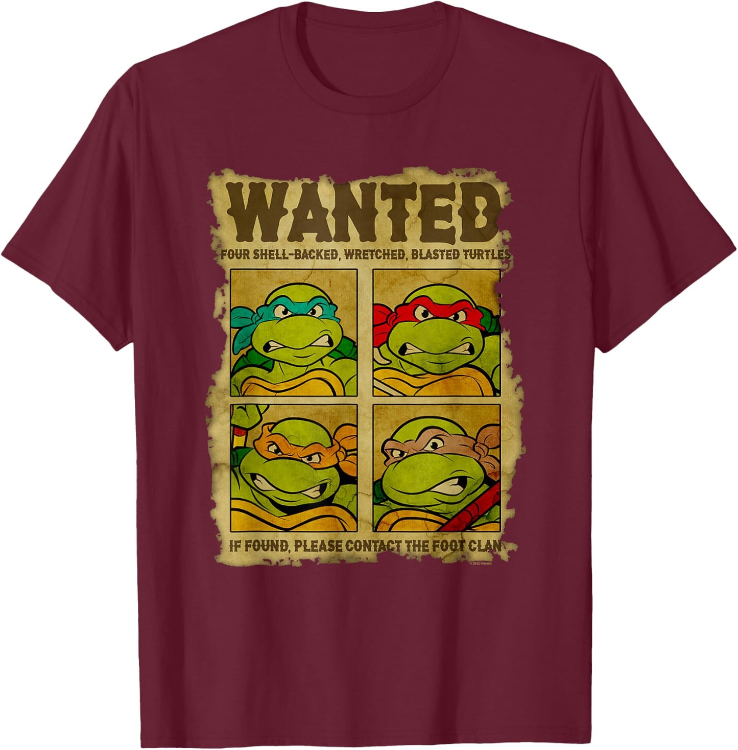 Teenage Mutant Ninja Turtles Wanted Poster T-Shirt - T-Shirt | Maroon