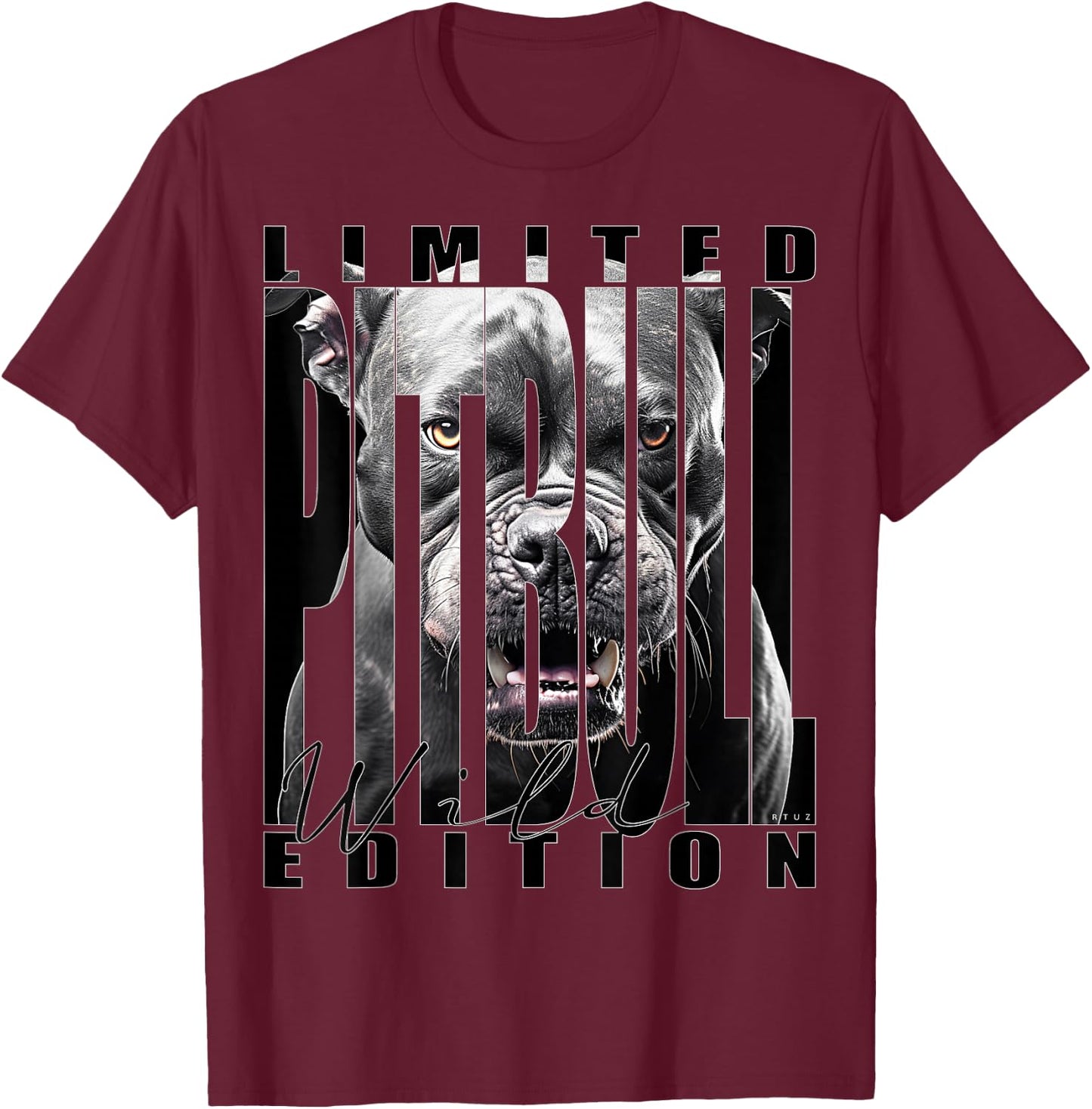Hip Hop Y2K Streetwear Fashion Damen Herren Hund Pitbull T-Shirt - T-Shirt | Maroon