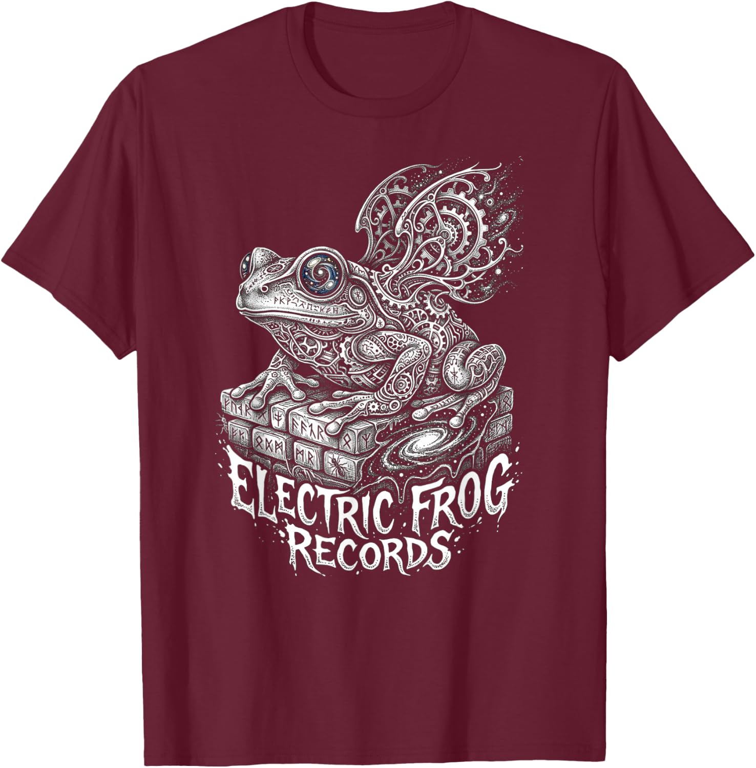 Trippy Electric Frog Records Psychedelic Vinyl Rock Music T-Shirt - T-Shirt | Maroon